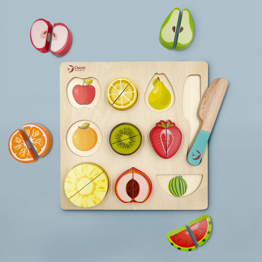 Wooden Fruit Cutting Puzzle Toy - Montessori Learning Toy for Toddlers - Educational Wooden Play Food Set for Kids - Perfect for Pretend Play, Fine Motor Skills & Early Childhood Development