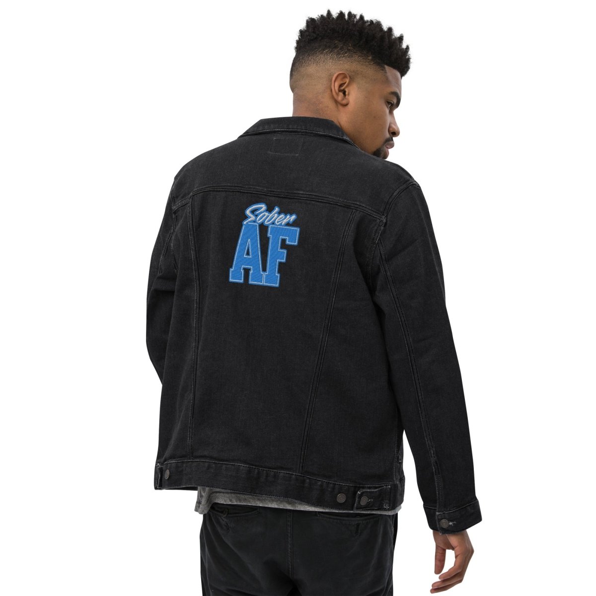 Sober AF Embroidered Unisex Denim Jacket - Stylish Streetwear for Men & Women - Perfect for Casual Outings, Music Festivals, and Night Out