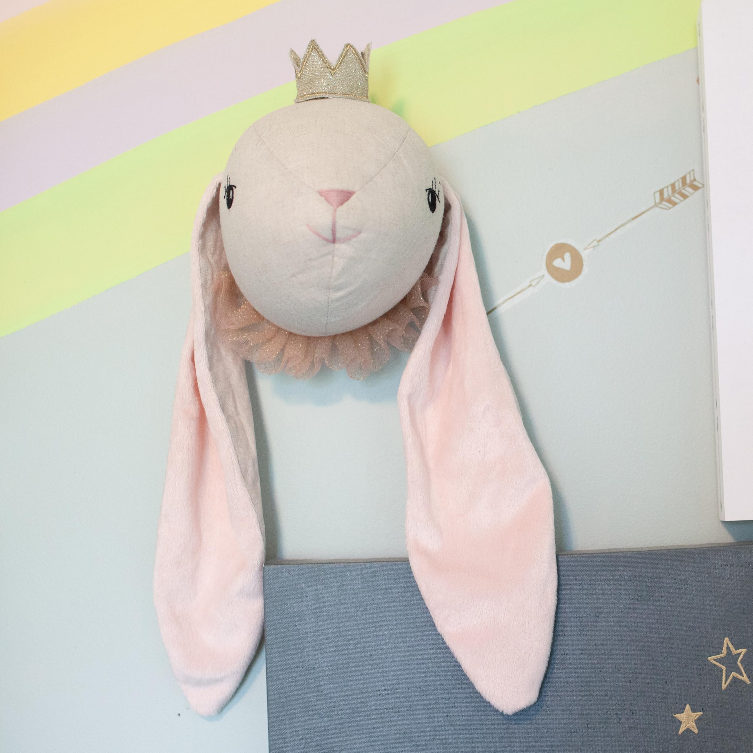 MON AMI Princess Bunny Stuffed Animal Head Wall Mount - 7 Inch Cute Plush Bunny Decor for Girls Room, Nursery Wall Art, Kids Bedroom Decor | Perfect for Baby Shower Gifts, Children's Birthday Presents & Nursery Themed Decorations