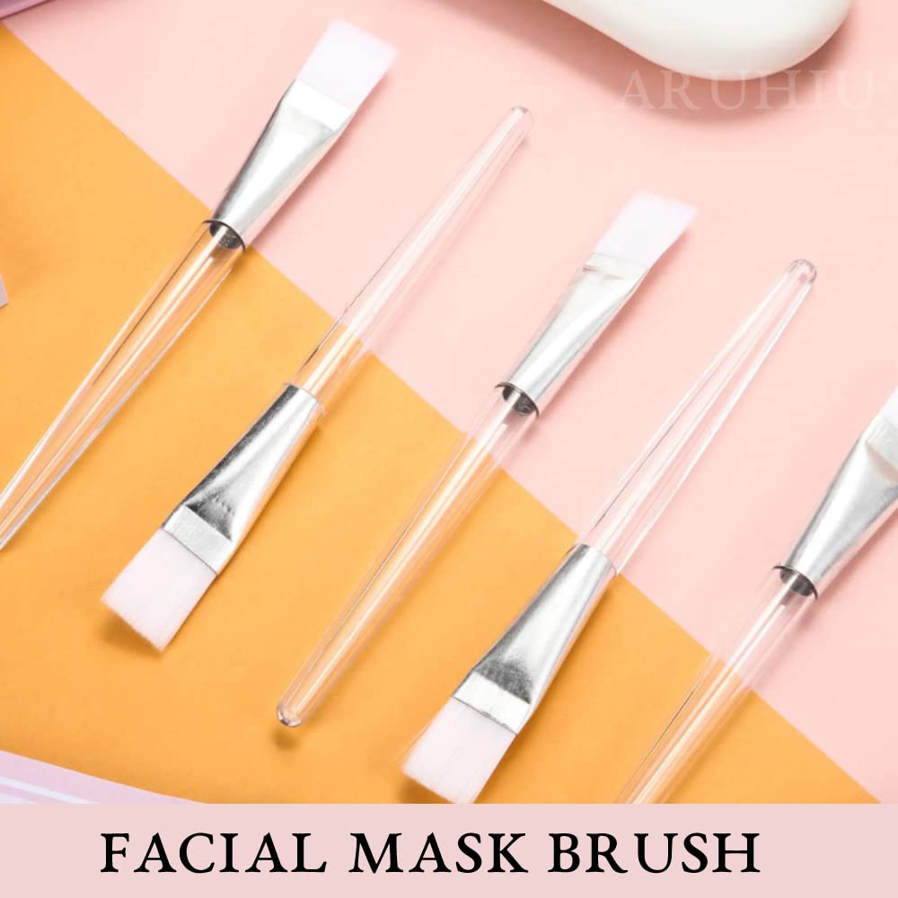 ARUHIU 12-Piece Makeup Brush Set - Professional Facial Mask & Cosmetic Brushes with Clear Plastic Handle (Large) - Perfect for Foundation, Blending, Contouring & Skincare