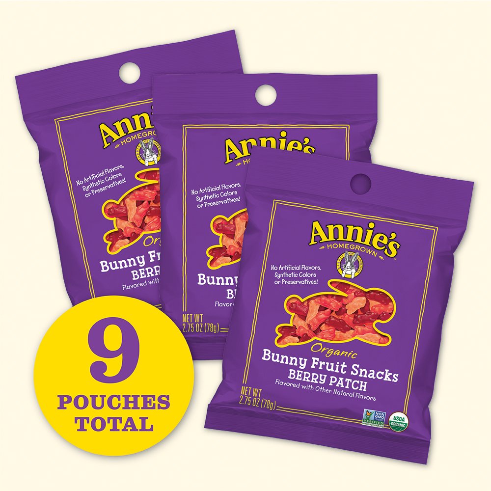 Organic Bunny Berry Patch Fruit Snacks by Annie's - Gluten Free, Non-GMO, Vegan (9 Pack) | Healthy Kids Snacks for Lunch Boxes, School & On-the-Go