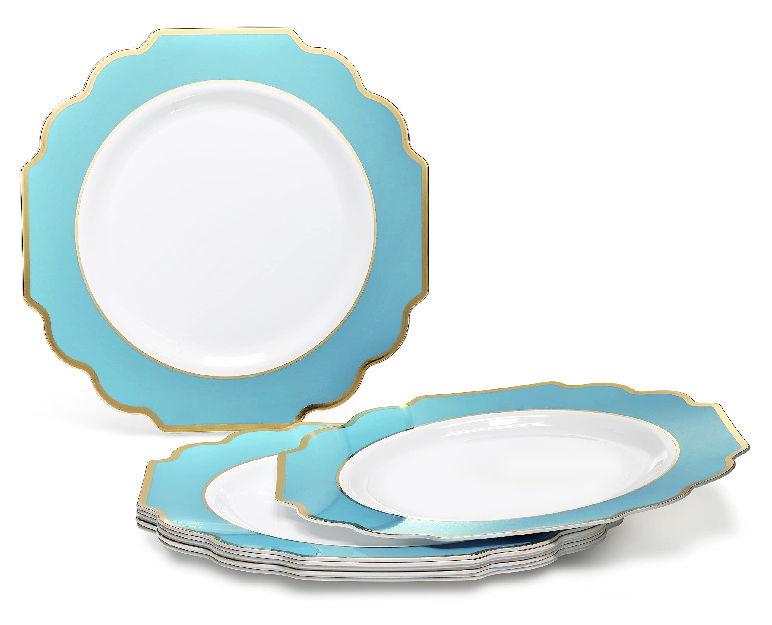 960-Piece Heavyweight Disposable Plastic Plate Set for Weddings & Parties - Includes 120 x 10.5'' Plates, 120 x 8'' Plates, Silverware, Cups & Napkins (Imperial Aqua & Gold) - Perfect for Large Gatherings, Catering Events & Special Occasions