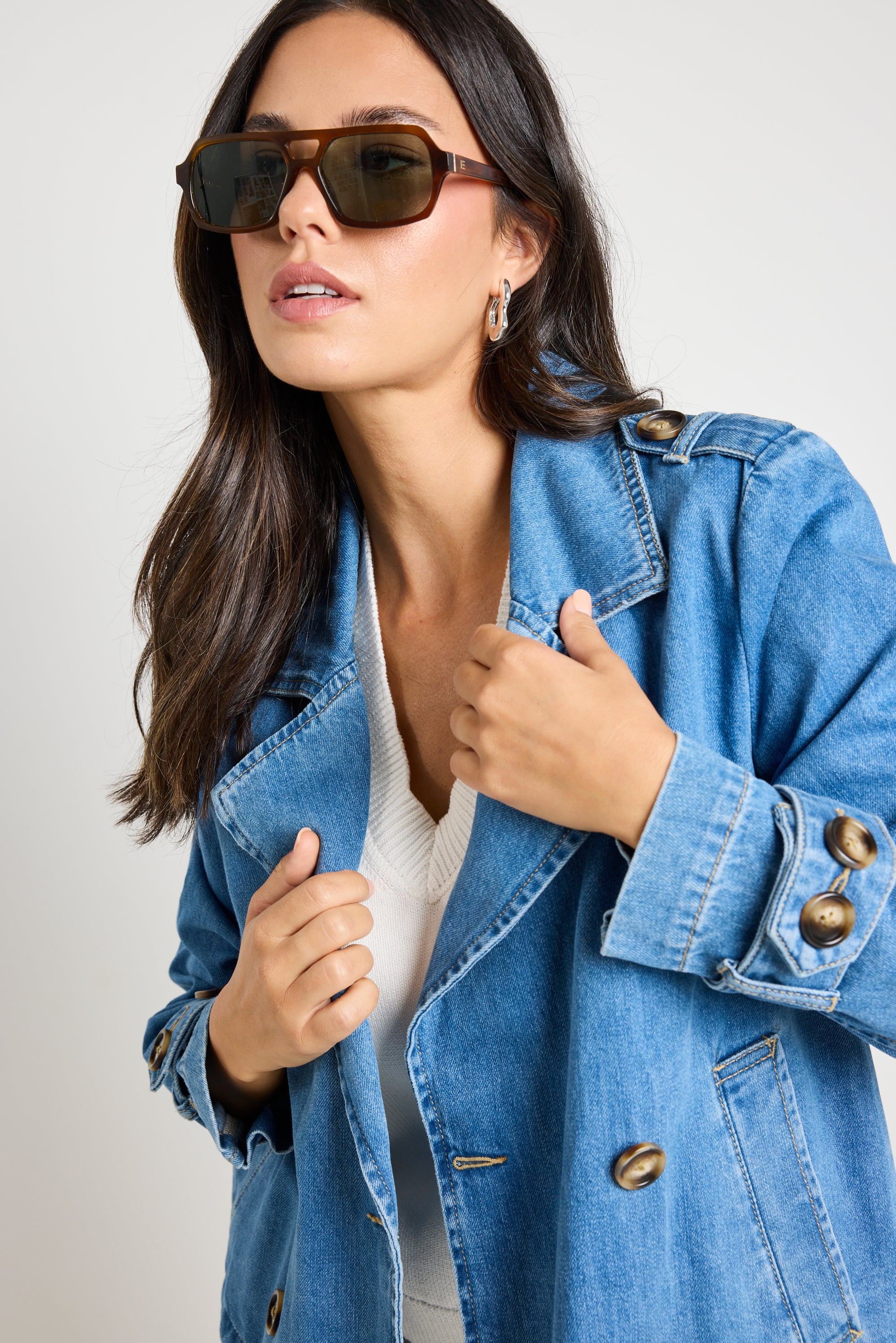 Heritage Storm Blue Cropped Denim Trench Jacket - Vintage Style Women's Denim Coat for Casual Outfits & Streetwear Fashion