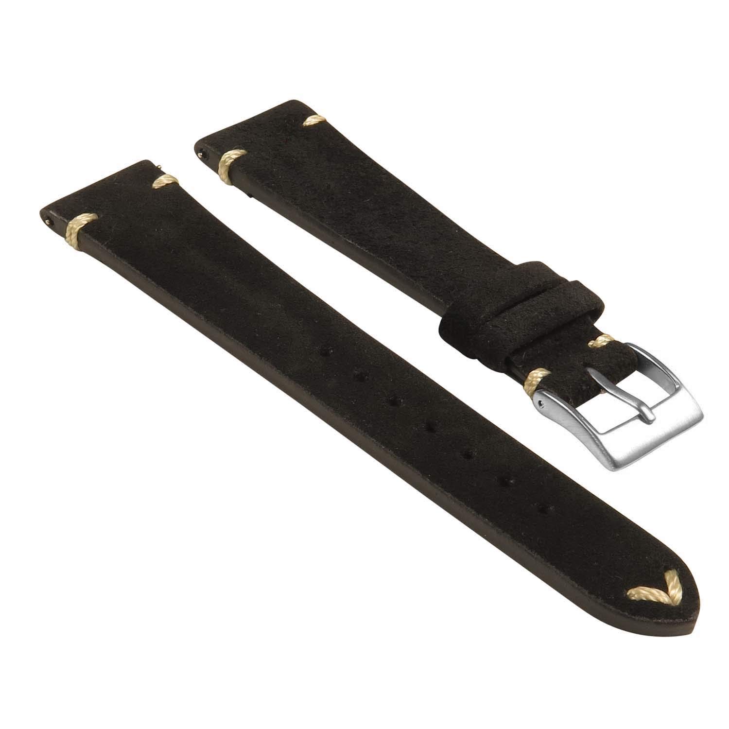 Premium Hand-Stitched Suede Leather Quick Release Watch Band Strap - Black - 19mm - Long Length - Compatible with Apple Watch, Samsung Galaxy & Smartwatches - Perfect for Business, Casual & Outdoor Activities