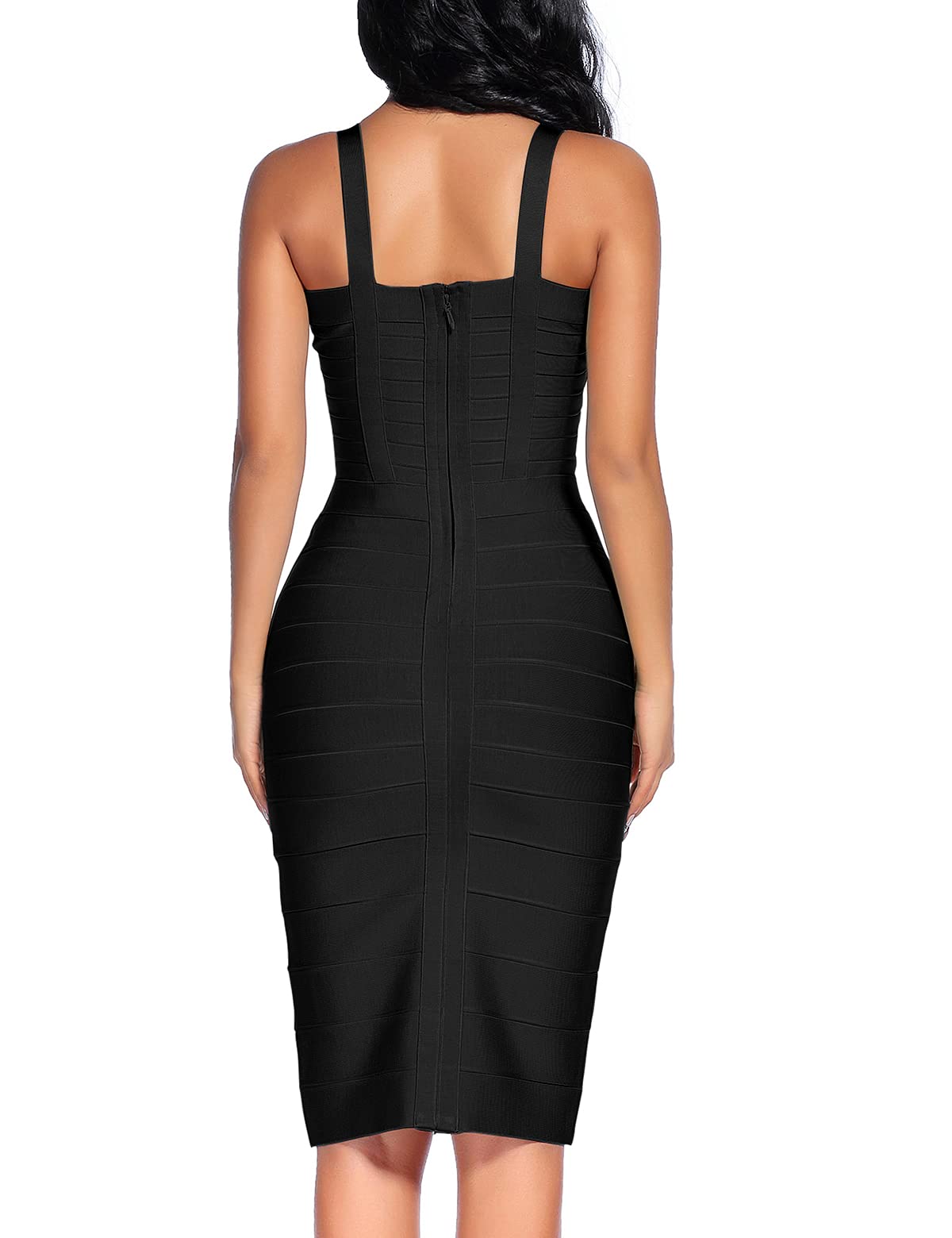 Houstil Women's Strap Bandage Bodycon Midi Dress - Sexy Cocktail Party, Wedding Guest & Club Outfit for Night Out & Special Occasions
