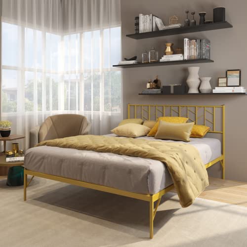 Vintage Metal Platform Bed Frame with Headboard - Twin Size, No Box Spring Needed, Easy Assembly - Perfect for Small Bedrooms, Guest Rooms & Dormitories