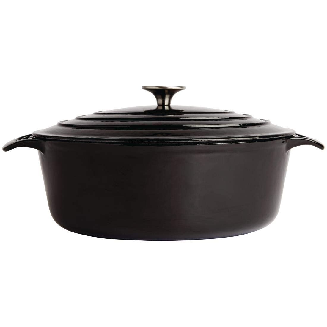 Vogue 6L Enameled Cast Iron Oval Casserole Dish - Black & Cream, 12.5x23x30.5cm, Induction & All Heat Sources Compatible (GH310) - Perfect for Slow Cooking, Braising & Serving at Family Dinners