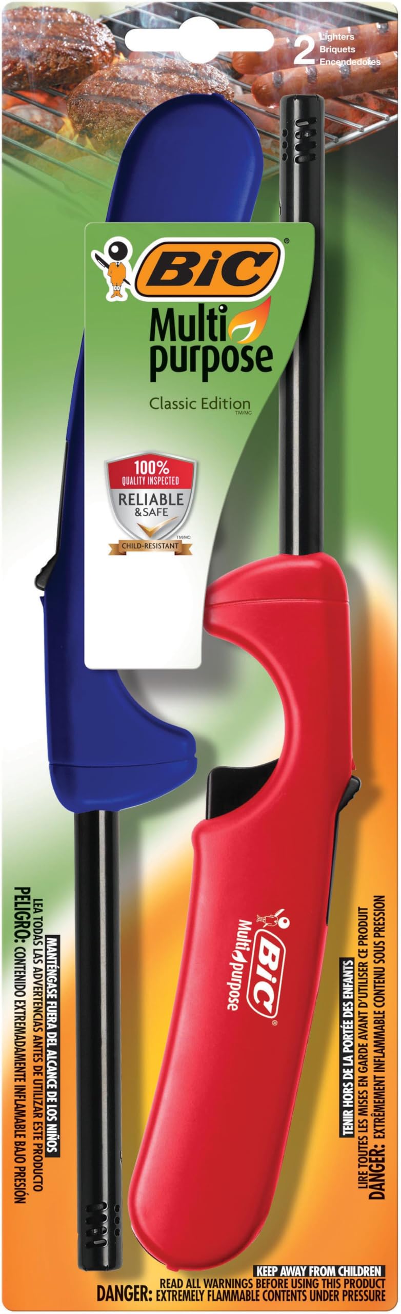 BIC Multi-Purpose Long Reach Lighter with Metal Wand - Classic Collection - 2 Pack for Candles, Grills, Fireplaces & Outdoor Use - Reliable Flame for Home, Camping & BBQ