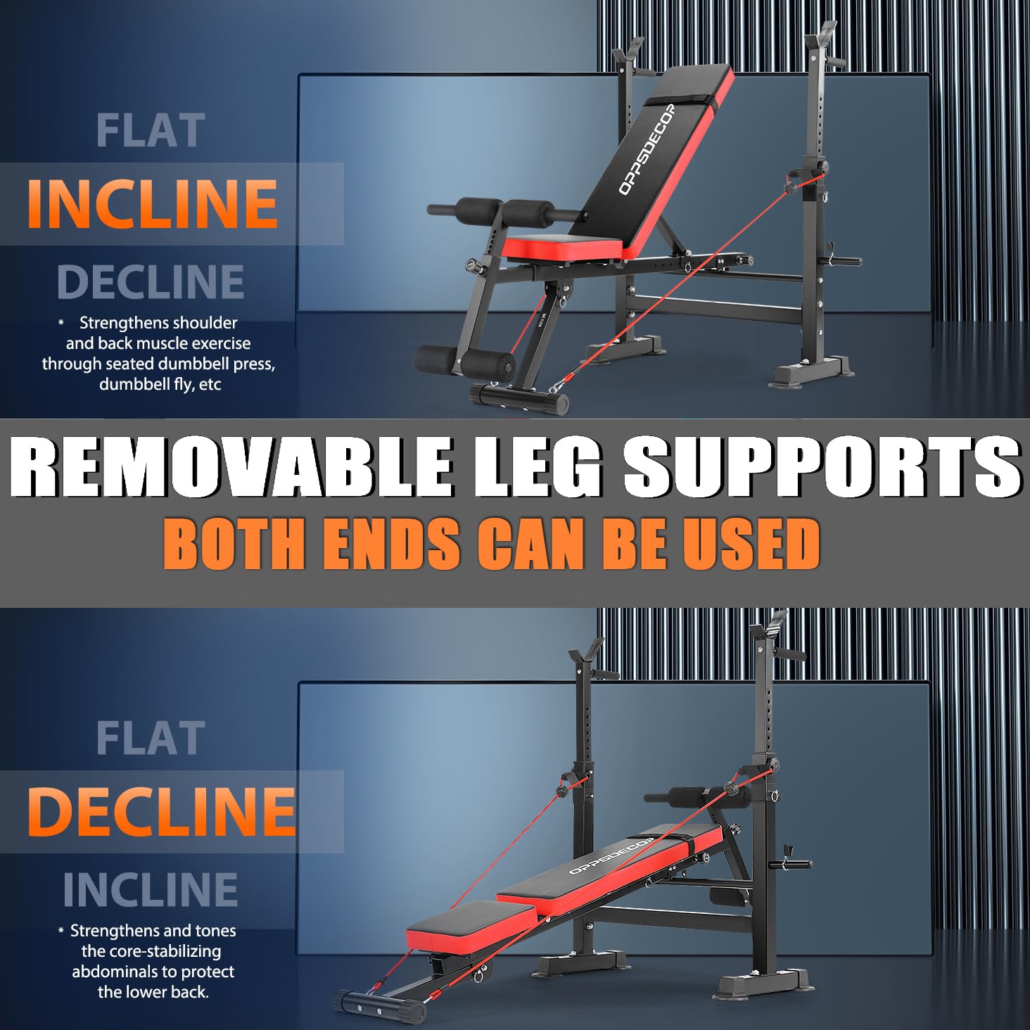 OPPSDECOR 8-in-1 Adjustable Weight Bench Set - 660lbs Capacity Olympic Workout Bench with Squat Rack, Leg Developer & Preacher Curl - Foldable Home Gym Equipment for Strength Training & Full Body Workouts