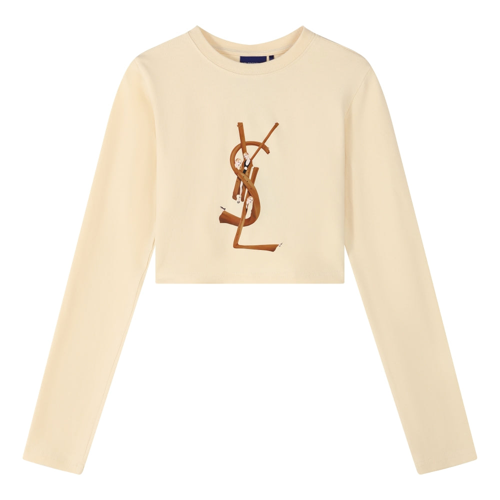 ORI FREDERIQO Women's Long Sleeve T-Shirt - Soft Cotton Casual Tee, Beige Short Cut Top for Everyday Wear, Office & Weekend Outfits