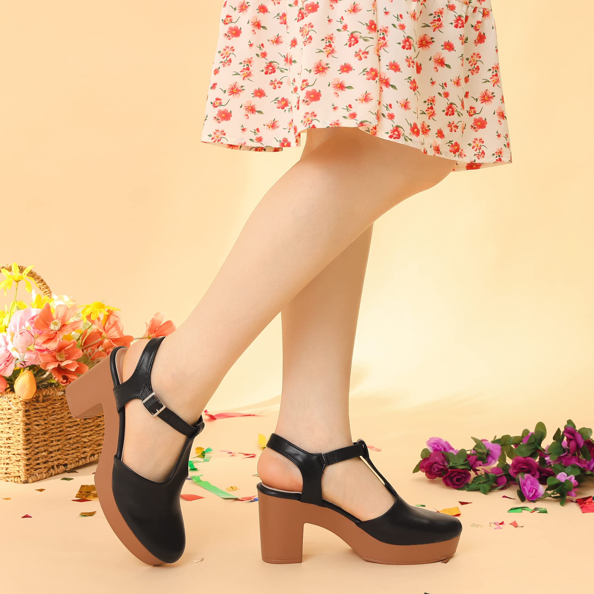 Perphy Women's Platform T-Strap Chunky Heel Mule Sandals - Comfortable & Stylish Summer Shoes for Casual Outings, Beach Wear & Party Occasions