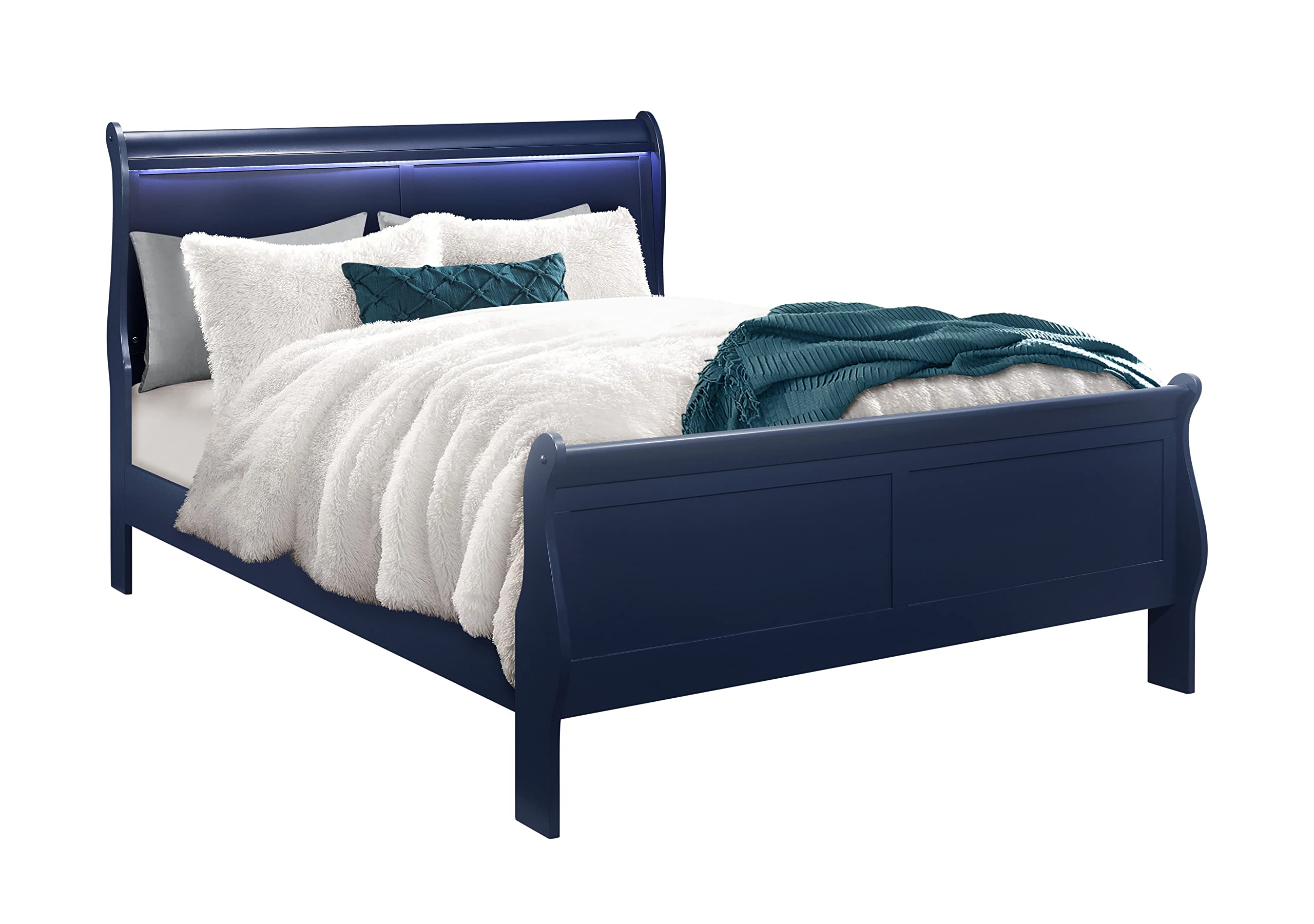 Charlie Blue Queen Size Bed Frame - Modern & Stylish Furniture for Bedroom | Global Furniture USA | Perfect for Master Bedrooms, Guest Rooms & Apartments