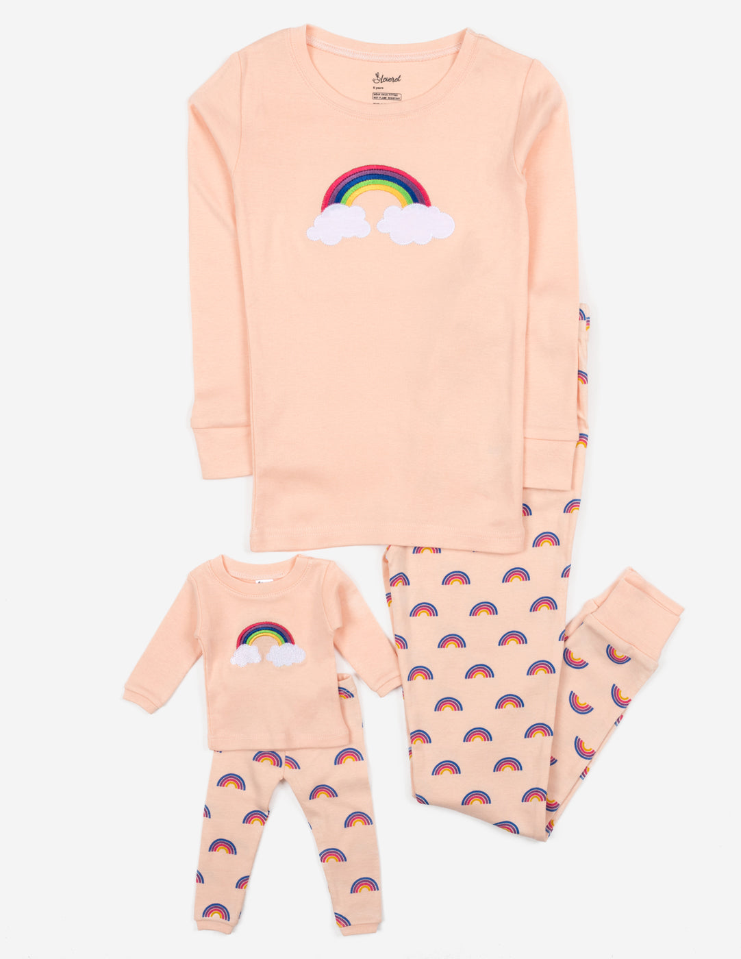 Matching Girl and Doll Cotton Retro Rainbow Pajama Set - Cute Mother Daughter Matching Sleepwear for Kids & Baby Doll - Perfect for Family Photos, Sleepovers & Special Occasions