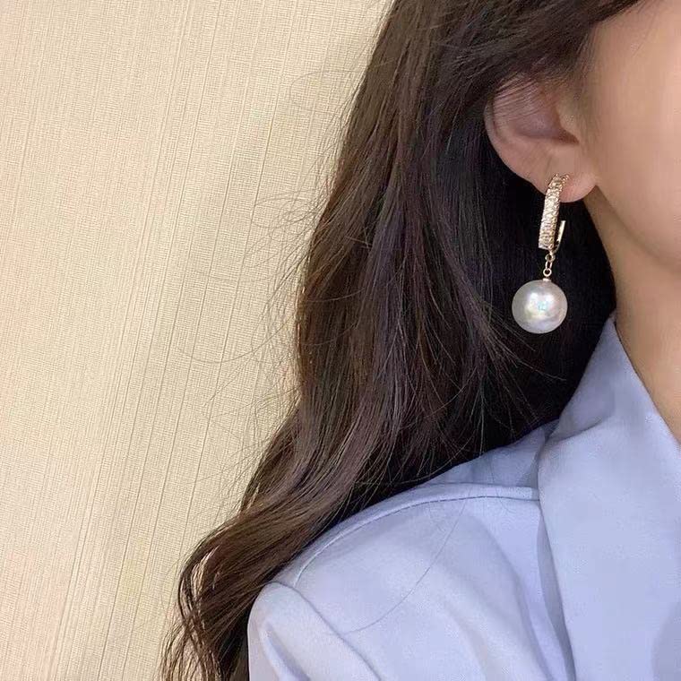 2021 Korean Style Oversized White Pearl Drop Earrings for Women - Bohemian Golden Round Zircon Wedding Jewelry Gift - Perfect for Bridal, Party & Special Occasions