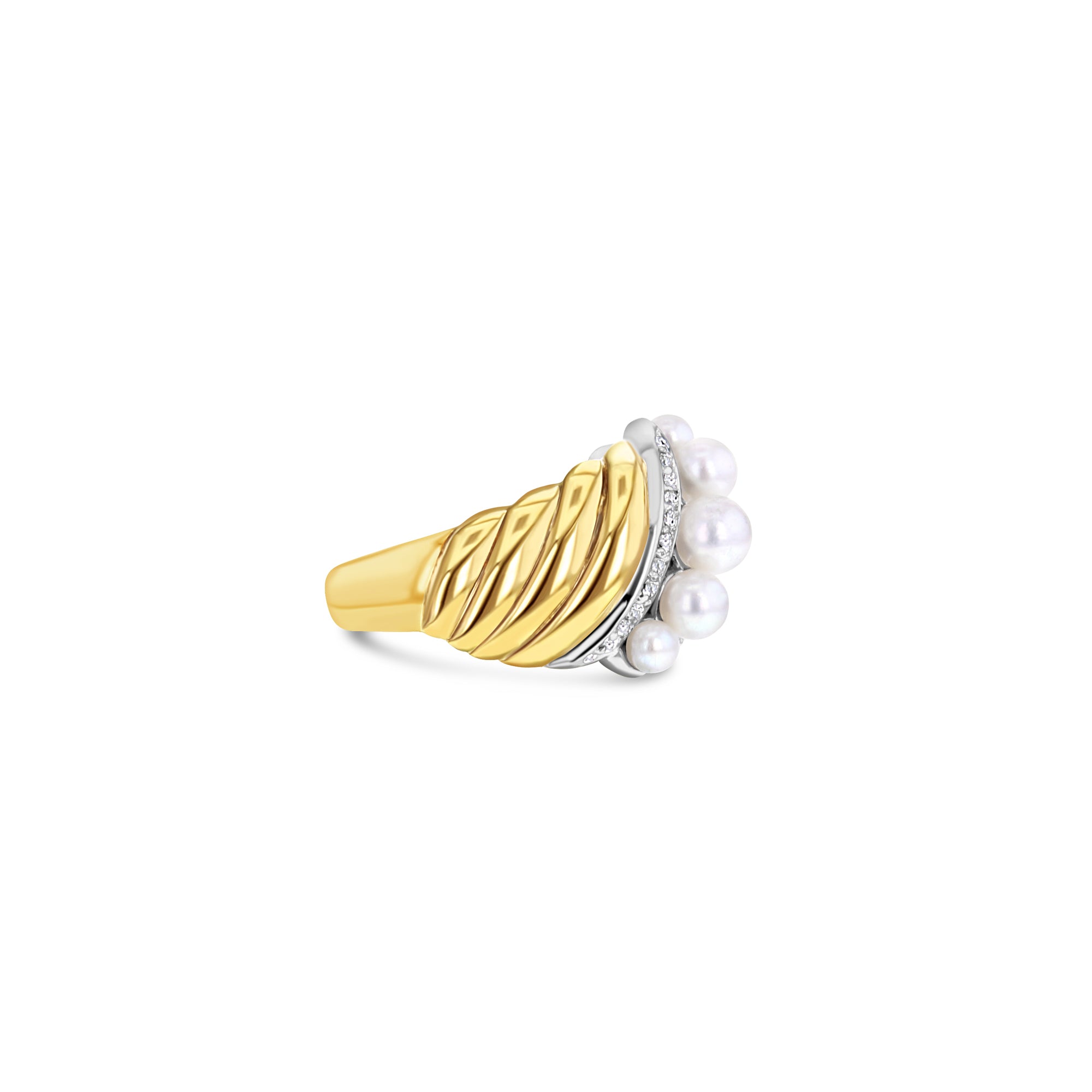14K Yellow Gold Pearl and Diamond Statement Ring for Women - Elegant Jewelry Gift for Anniversary, Wedding, or Special Occasion