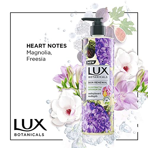 Lux Botanicals Skin Renewal Body Wash with Geranium Oil & Fig Extract - 100% Natural Moisturizing & Rejuvenating Shower Gel for Women - Nourishes & Brightens Skin - Fruity Floral Fragrance - Paraben-Free - 450 ml - Perfect for Daily Shower & Spa-Like Skin Care Routine