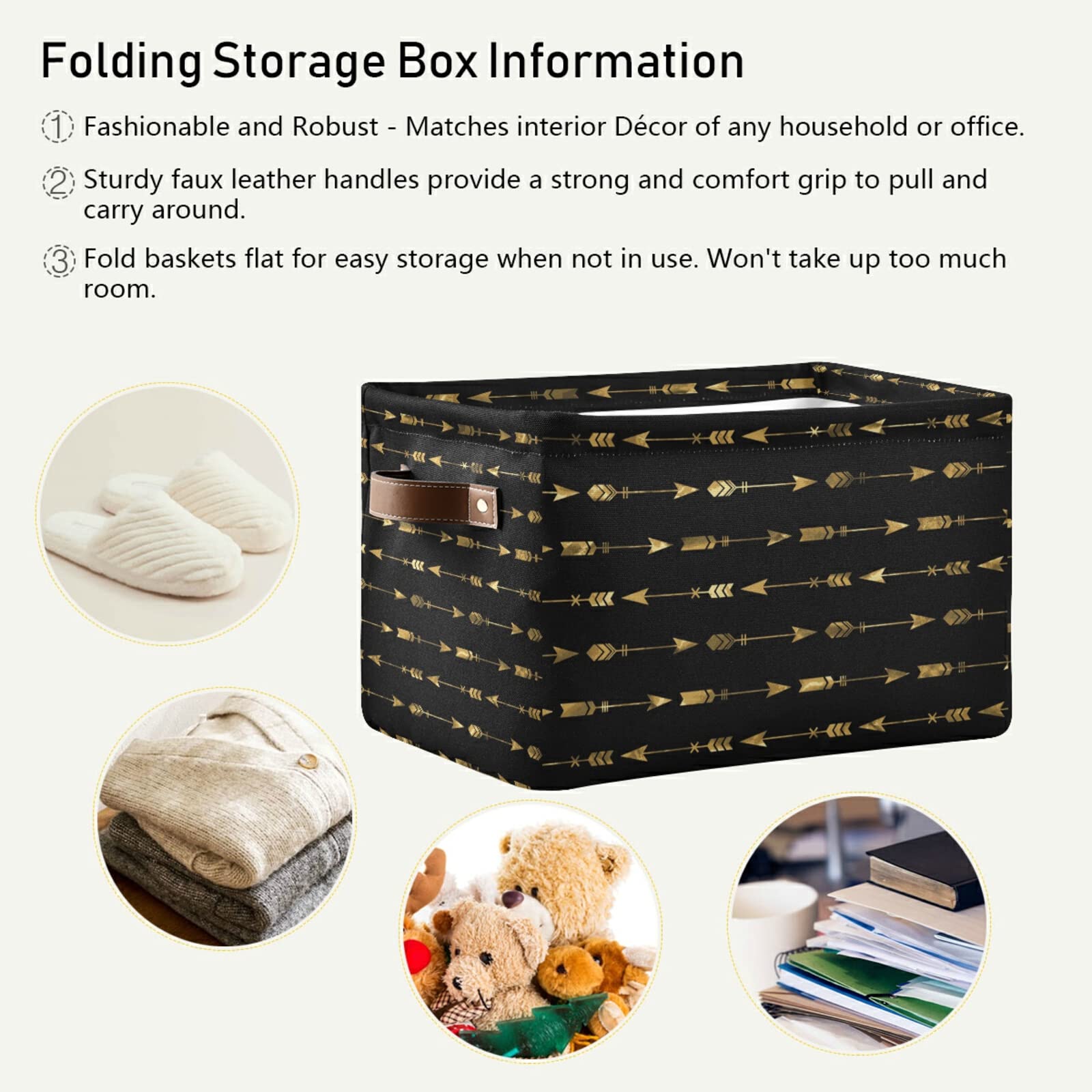 Ethnic Arrow Feathers Storage Basket Cube - Large Collapsible Clothes & Toys Organizer Bin for Shelves, Closet, Nursery, Bedroom - Perfect for Kids Room Organization & Laundry Storage (2 Pack)