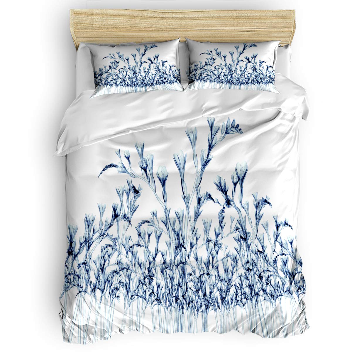 Funy Decor Freesia Flower 3-Piece Bedding Set - Floral Print White Duvet Cover with 2 Pillowcases for King Size Bed | Soft & Breathable Cotton Bedding for Kids, Teens & Adults | Perfect for Nursery, Guest Room & Master Bedroom Decor