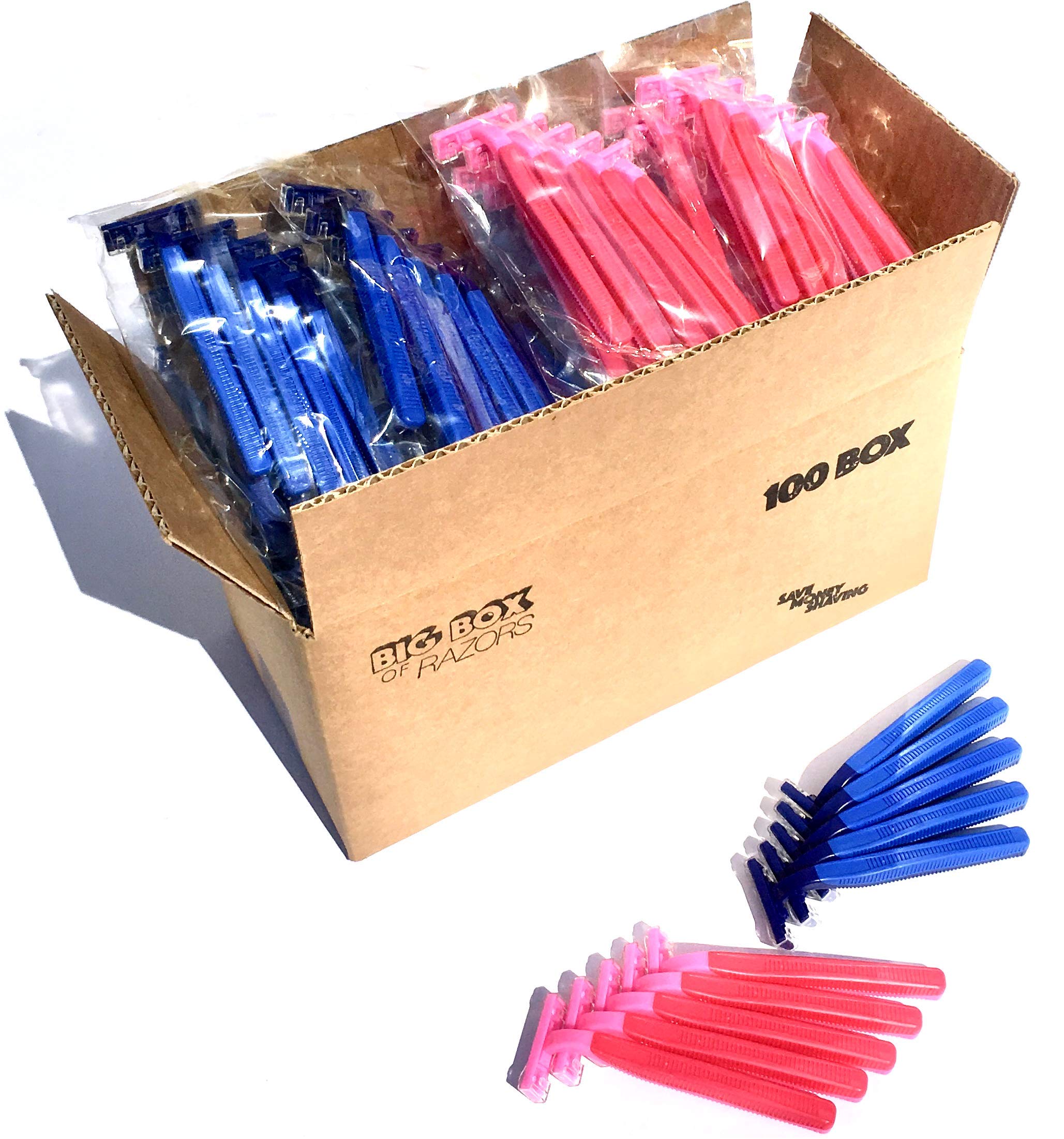 100-Pack Blue & Pink Disposable Stainless Steel Razor Blades - Premium Twin Blade Shavers for Men & Women with Aloe Vera Strip | Salon Quality, Smooth Shaving for Travel, Hotels & Home Use