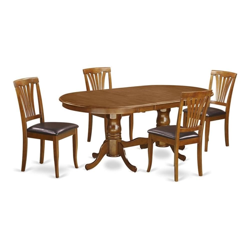 East West Furniture 5-Piece Dining Room Set - 42x78 Inch Oval Wooden Table with Butterfly Leaf & 4 Faux Leather Chairs, Saddle Brown - Perfect for Small Space Dining Rooms, Breakfast Nooks, and Compact Apartments