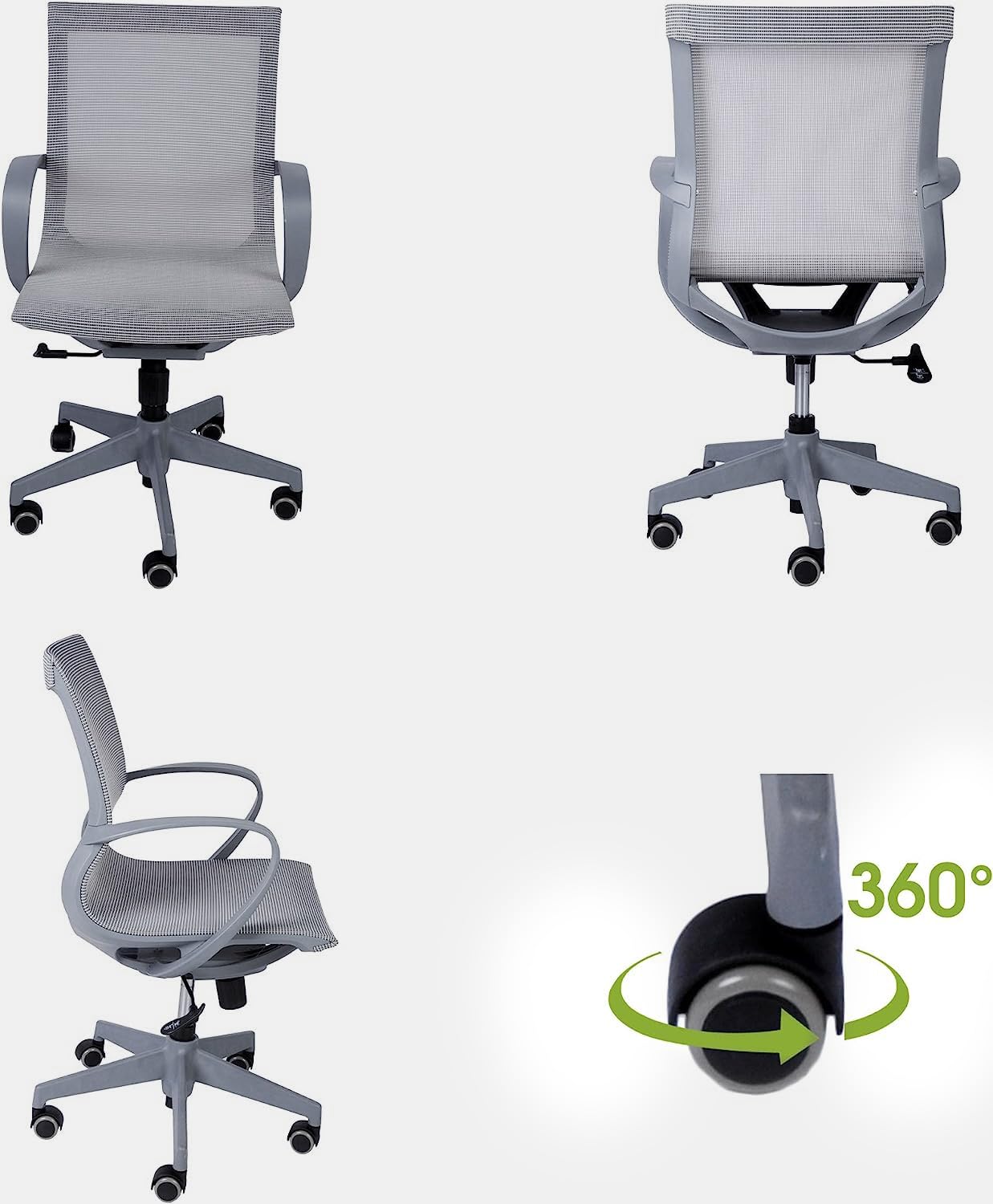 Ergonomic Mesh Office Chair with Adjustable Height, Mid Back Support & Lumbar Cushion - Swivel Computer Desk Chair with Armrests for Home Office, Conference Room & Gaming - Breathable Gray Task Chair for Long Work Sessions