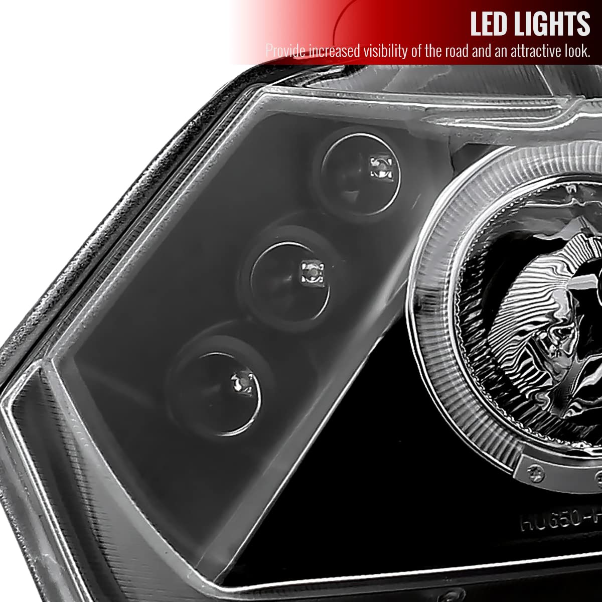 2006-2011 2-Door Car Black LED Halo Projector Headlights - High Performance Replacement Headlamps Pair for Enhanced Night Visibility | Perfect for Street Racing, Off-Roading & Night Driving