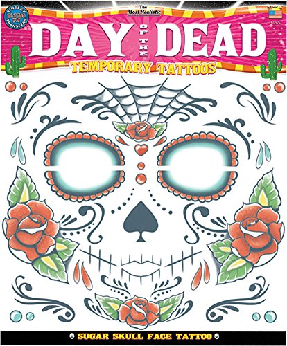 Sugar Skull Face Temporary Tattoos - Mexican Day of the Dead Designs for Halloween, Dia de los Muertos, Costume Parties & Festivals - Waterproof & Long-Lasting Fake Tattoos for Adults & Teens
