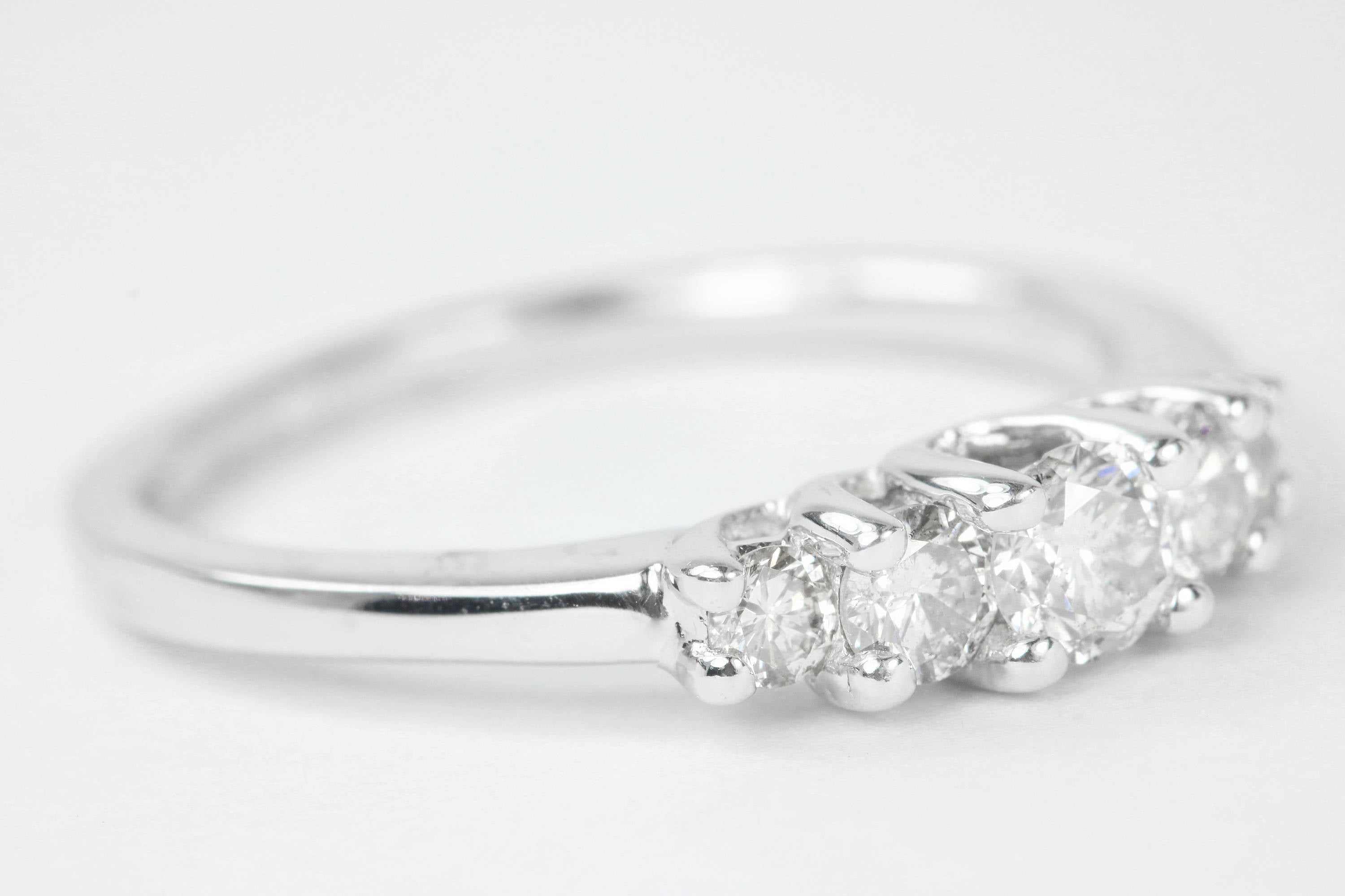 0.70tcw Five Stone Diamond Wedding Band 14K White Gold - Elegant Stackable Ring for Women, Perfect for Bridal Sets, Anniversary Gifts & Everyday Wear