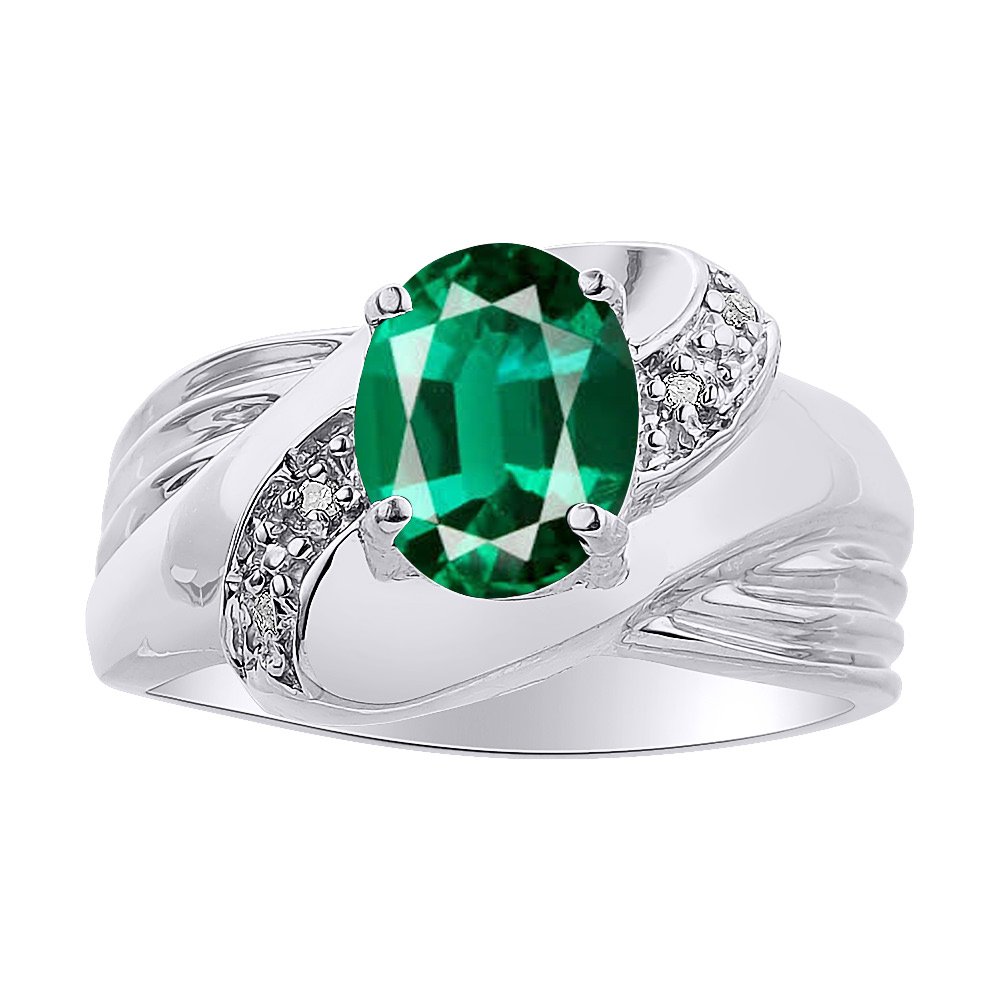 Diamond & Emerald Sterling Silver Ring Set - Color Stone Birthstone Jewelry for Women | Perfect Gift for Anniversary, Birthday & Special Occasions