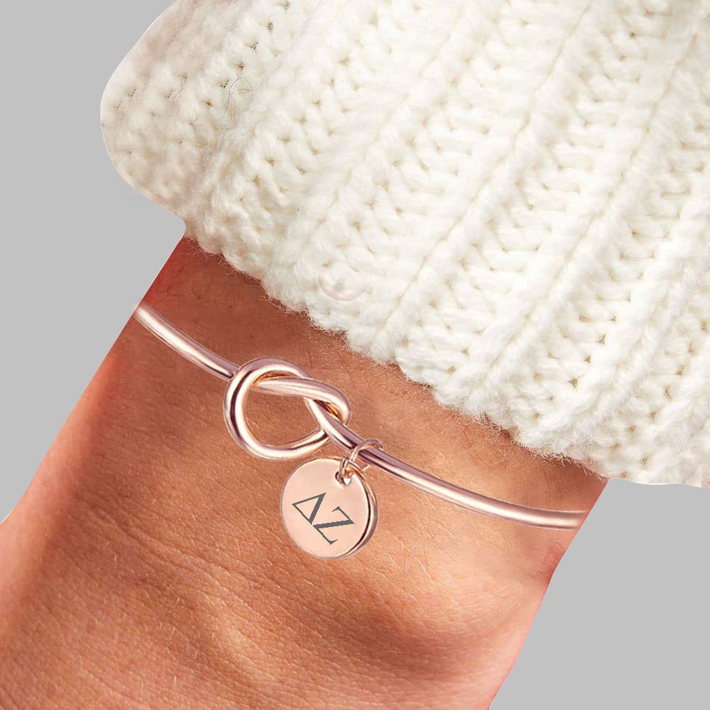 Delta Zeta Sorority Love Knot Bracelet - Rose Gold Cuff Bangle for Sorority Sisters | Perfect for Greek Life Events, Sisterhood Gifts & Everyday Wear