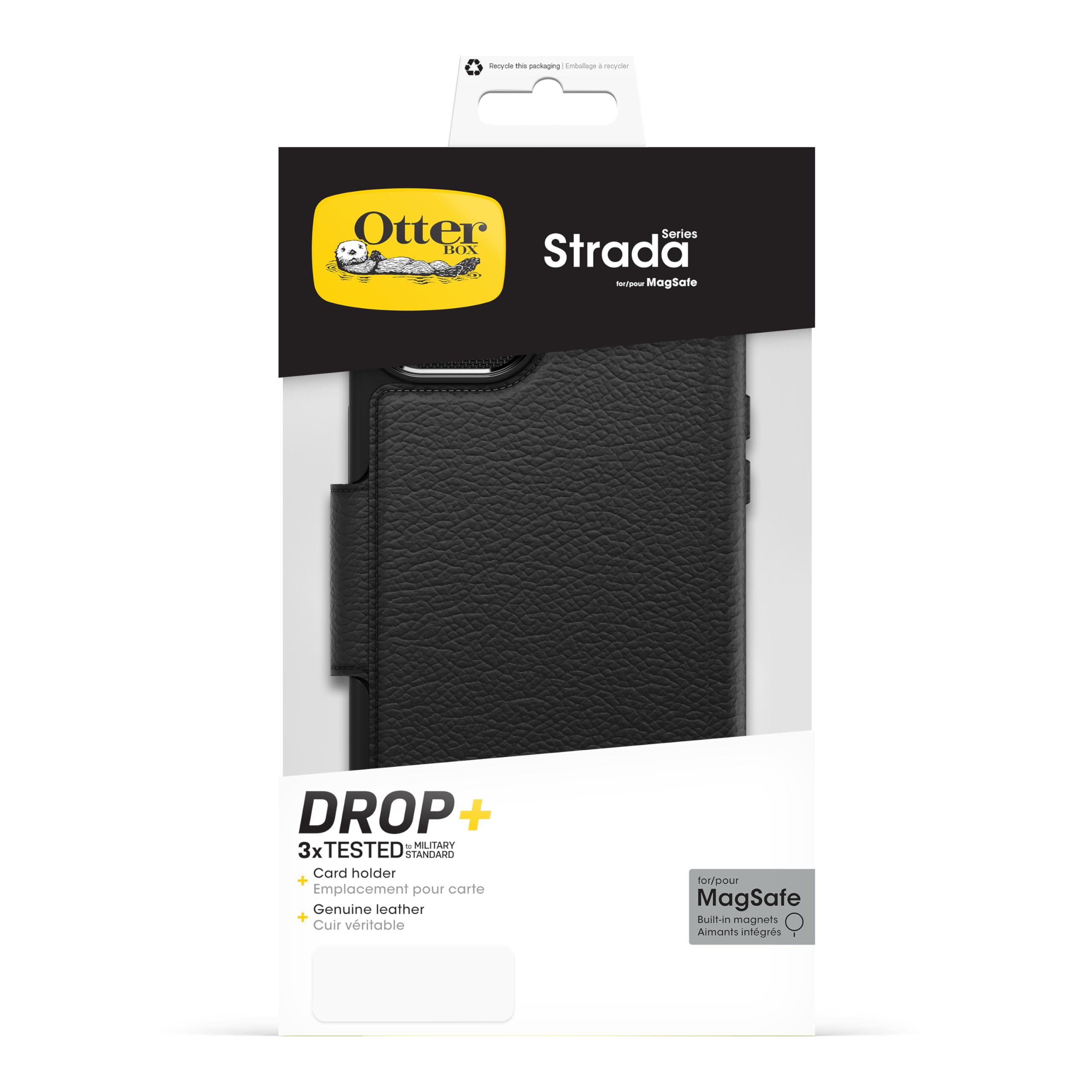 OtterBox Strada Premium Leather Folio Case for iPhone 15 Plus with MagSafe - Military Grade Shockproof & Drop Protection, Built-in Card Holders (Black) - Perfect for Business Professionals & Travelers
