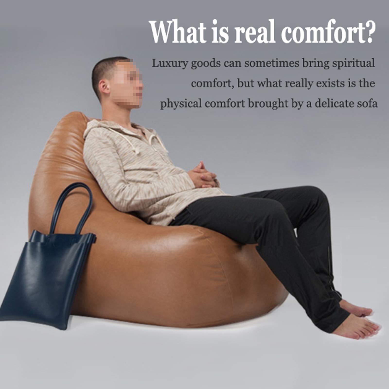 Premium Rose Gold Faux Leather Bean Bag Chair Cover with Zipper & Carry Handle - Classic Lounger Sofa Replacement for Living Room, Bedroom, Dorm & Game Room