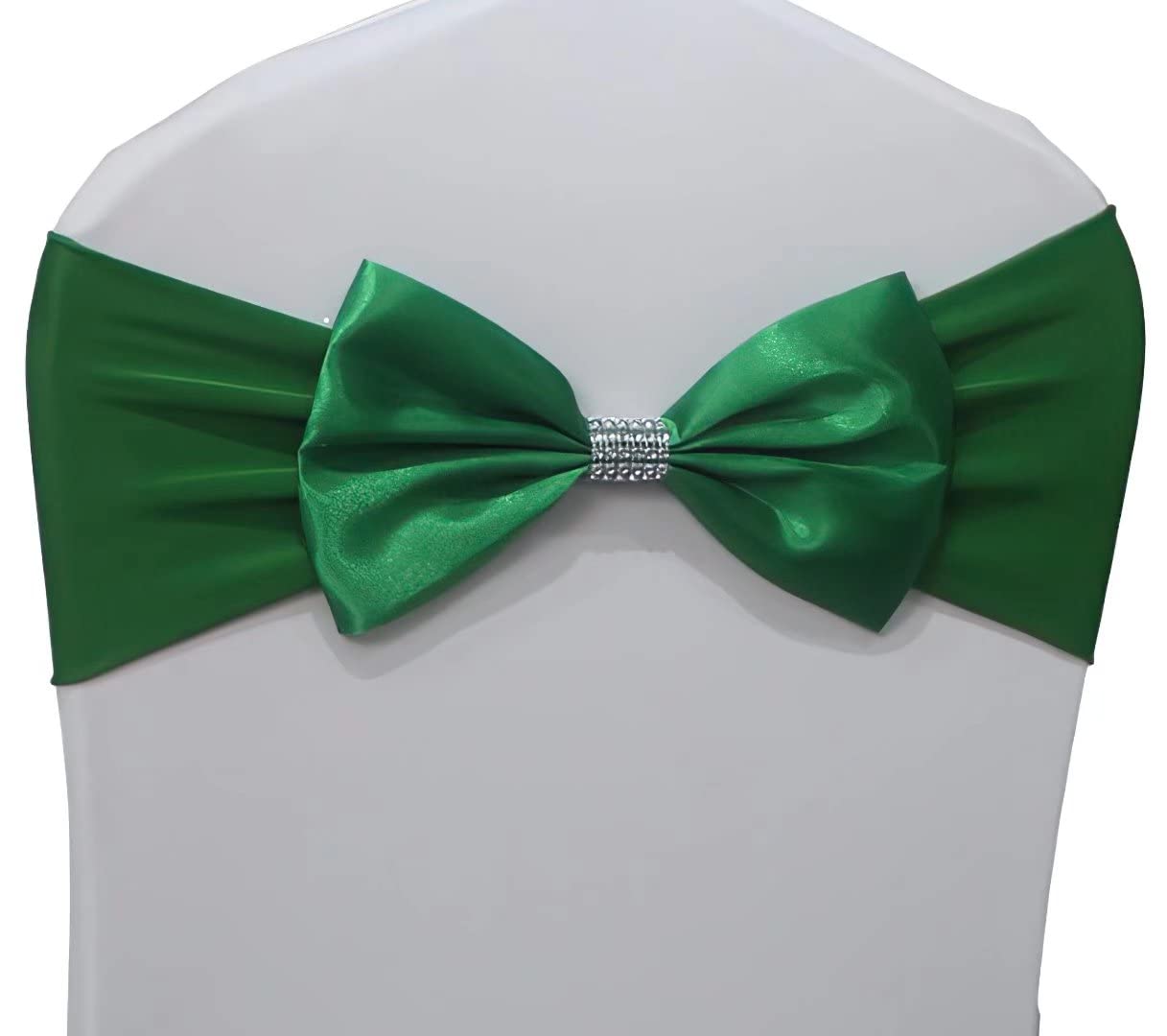Elegant Spandex Chair Sash Bows for Wedding Decor - Pack of 6 Green Chair Sashes for Anniversary, Party & Special Events - Perfect for Banquet Halls, Reception Decor & Ceremony Chair Covers