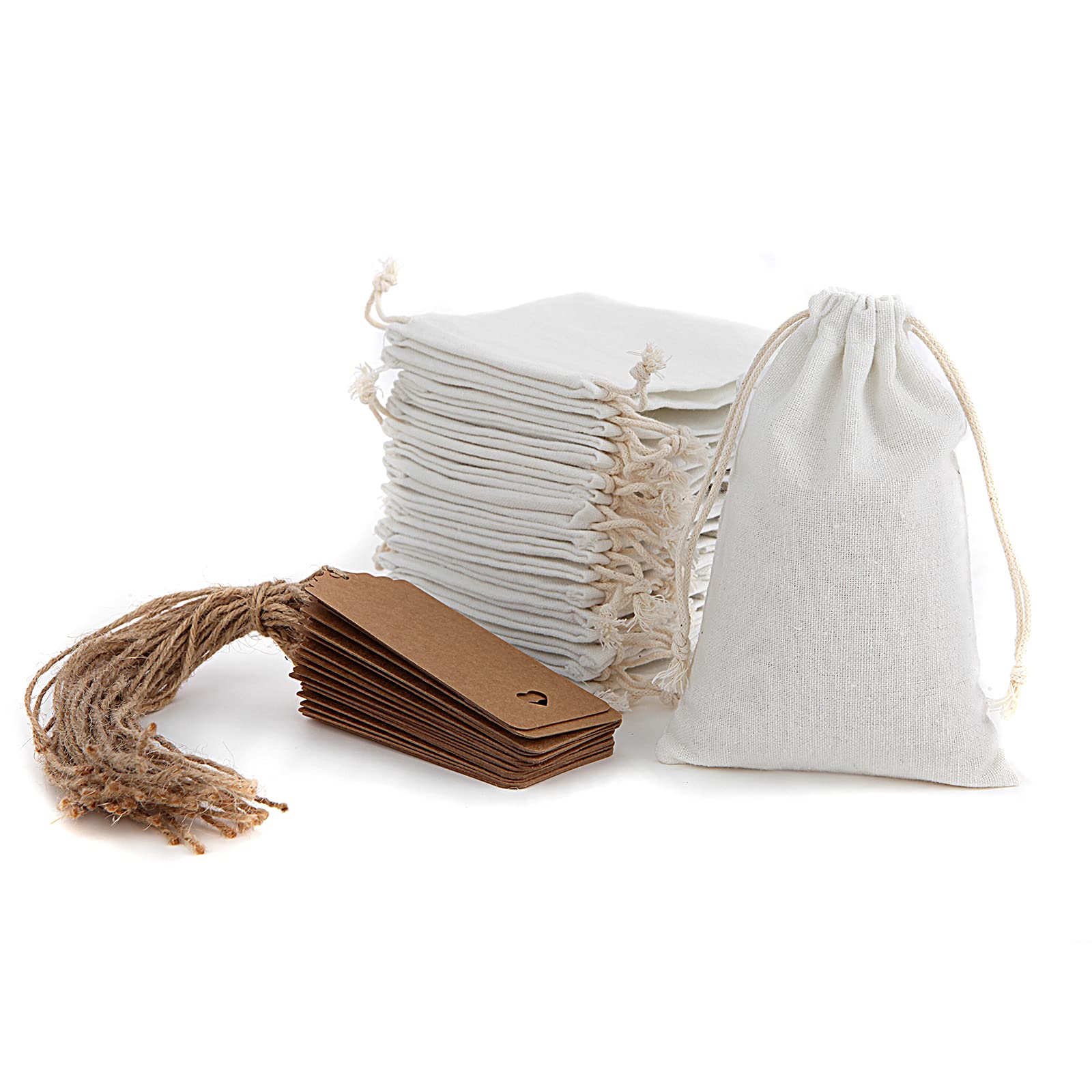 FILIFALA 30 Pack 4x6 Inch White Cotton Muslin Drawstring Bags - Breathable Reusable Gift Pouches for Wedding Favors, Birthday Party, DIY Crafts & Storage - Includes Tags & Ropes | Perfect for Party Giveaways, Jewelry Packaging & Travel Organizers