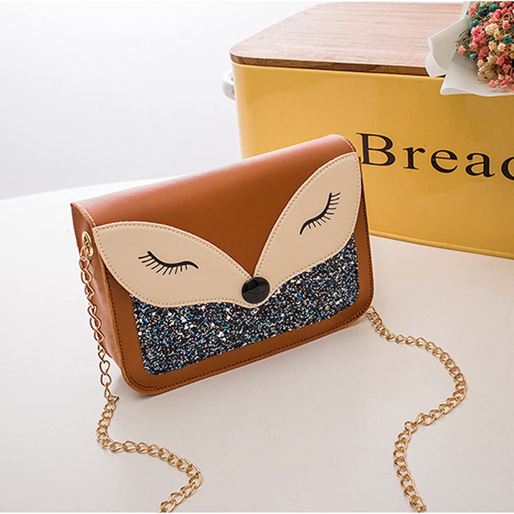 Cute Fox Sequins Leather Crossbody Shoulder Bag for Little Girls - Kids Small Purse, Perfect for School, Parties & Gifts