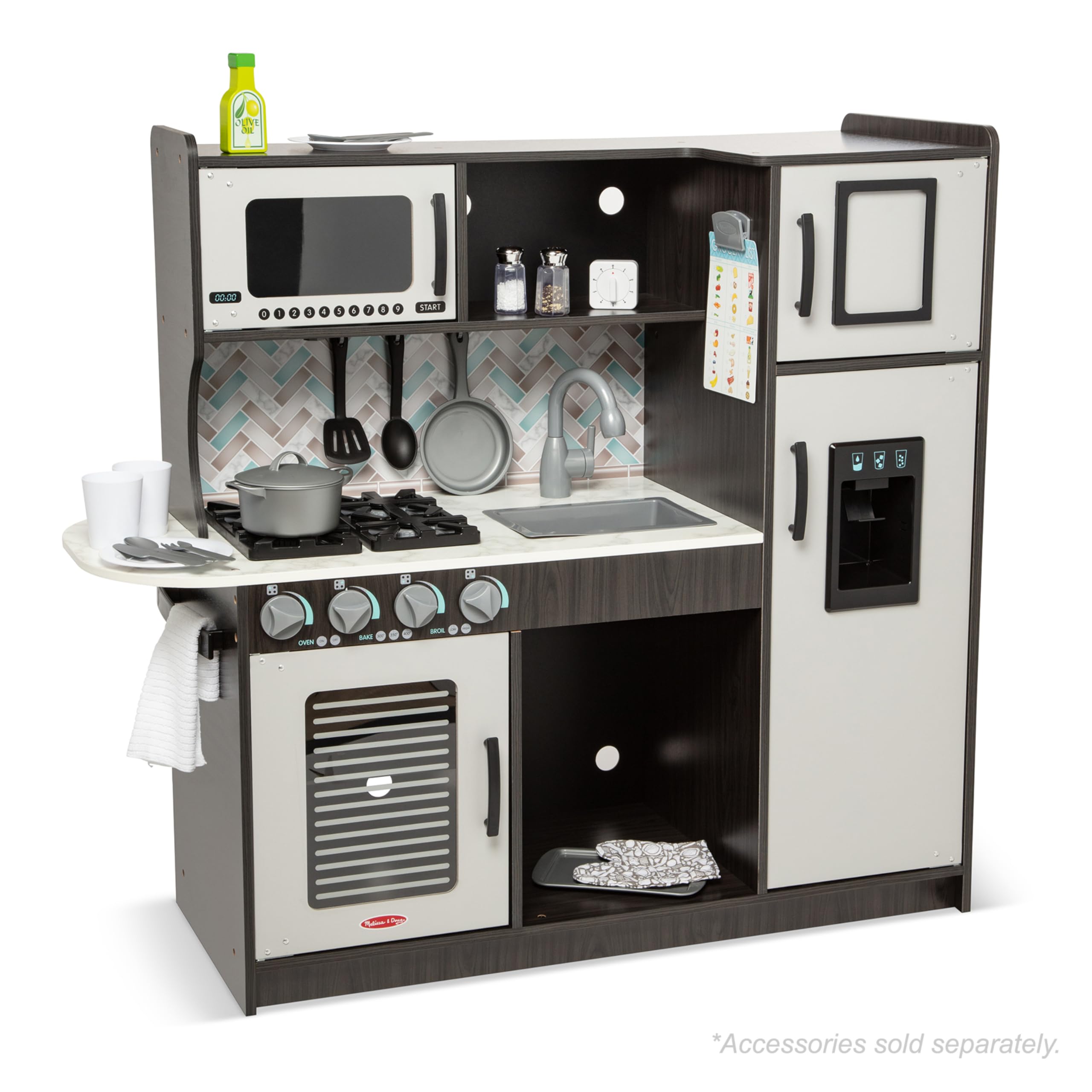 Melissa & Doug Wooden Chef’s Pretend Play Toy Kitchen Set with Ice Cube Dispenser - Charcoal Gray - Kids Play Kitchen for Toddlers Ages 3+ - Perfect for Imaginative Play, Role-Playing & Early Learning Development