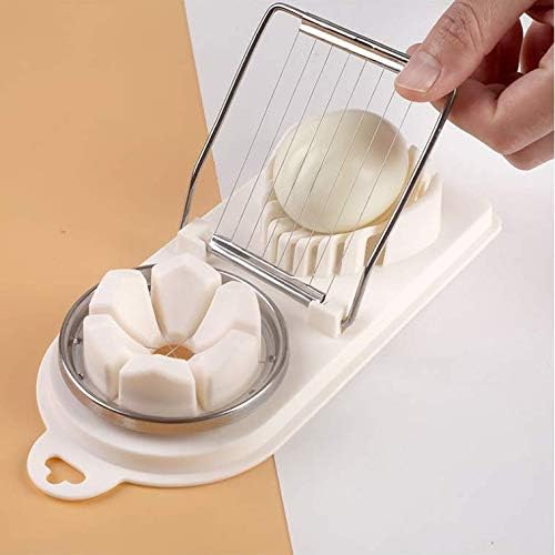 Stainless Steel 2-in-1 Egg Slicer & Fruit Cutter for Boiled Eggs, Strawberries, Bananas, Kiwi - Perfect for Salads, Breakfast, Meal Prep & Kitchen Use (White)