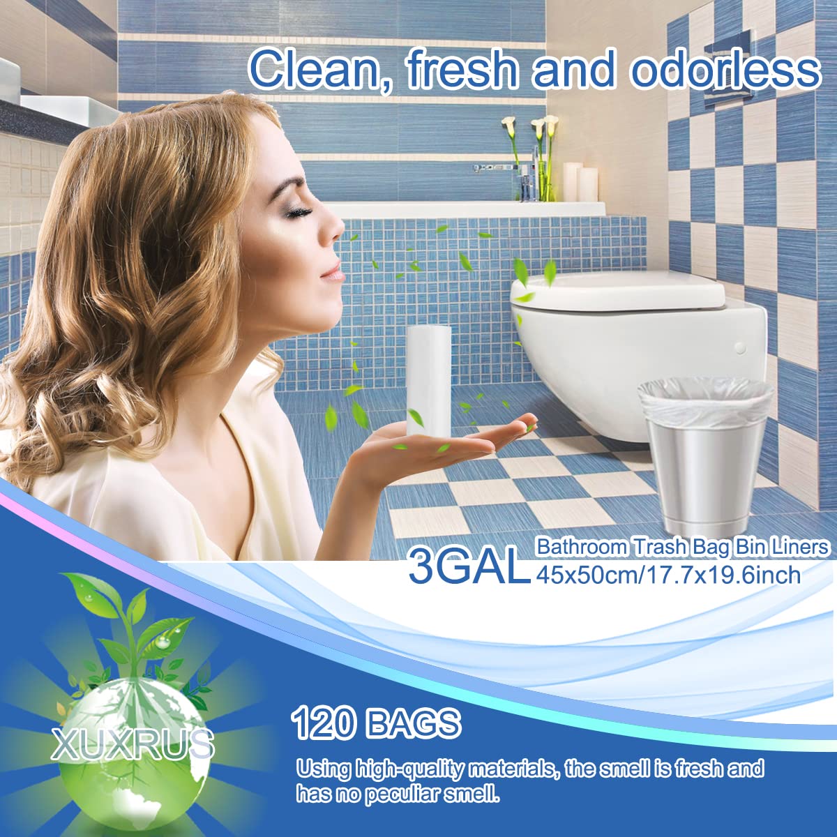 3 Gallon Small Trash Bags for Bathroom & Office - 120 Count White Garbage Bags Fits 2-3 Gallon Bins | Perfect for Home, Office, Hotel & RV Waste Disposal