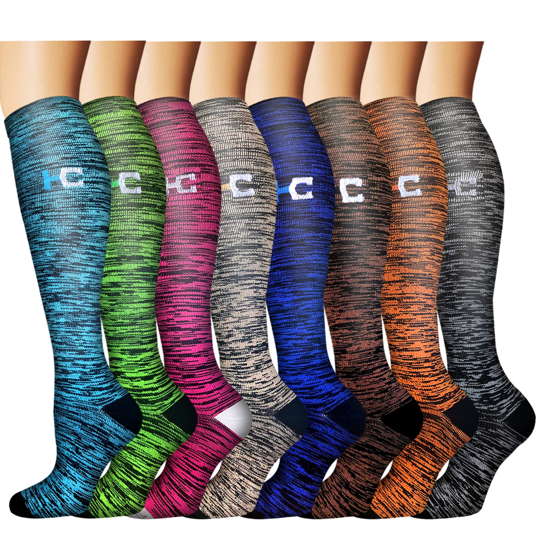 8 Pairs Graduated Copper Compression Socks 15-20mmHg for Men & Women - Improve Circulation for Running, Athletic & Cycling - Perfect for Workouts, Travel & Varicose Vein Relief