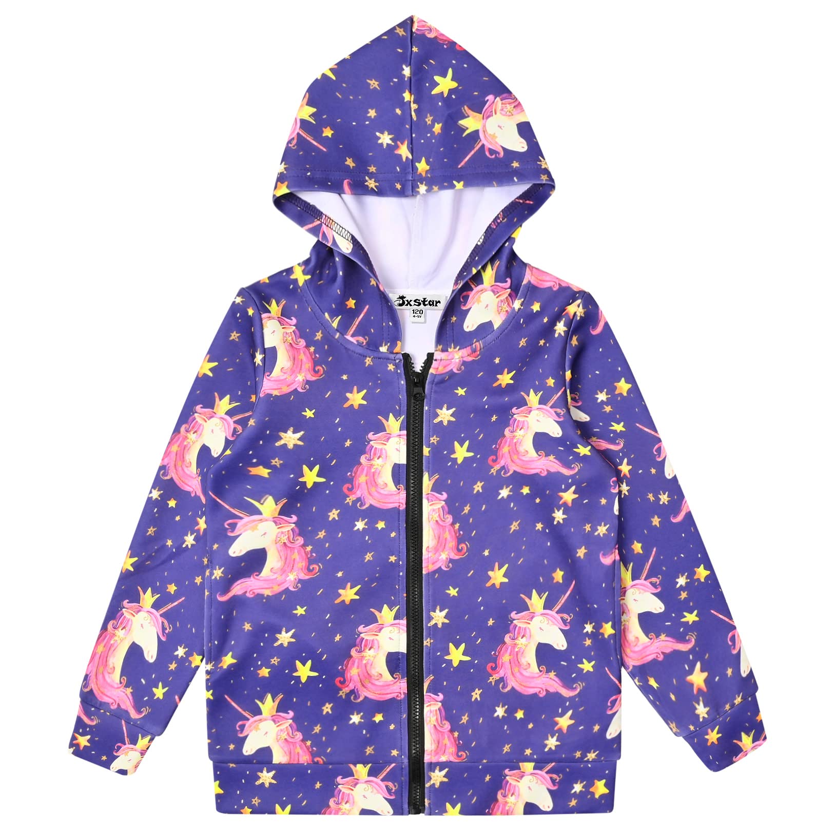 Girls Zip Up Hoodie Jacket - Cute Unicorn & Cat Print Pullover Sweatshirt with Pockets | Warm Fleece Lined Outerwear for School, Playdates & Outdoor Activities