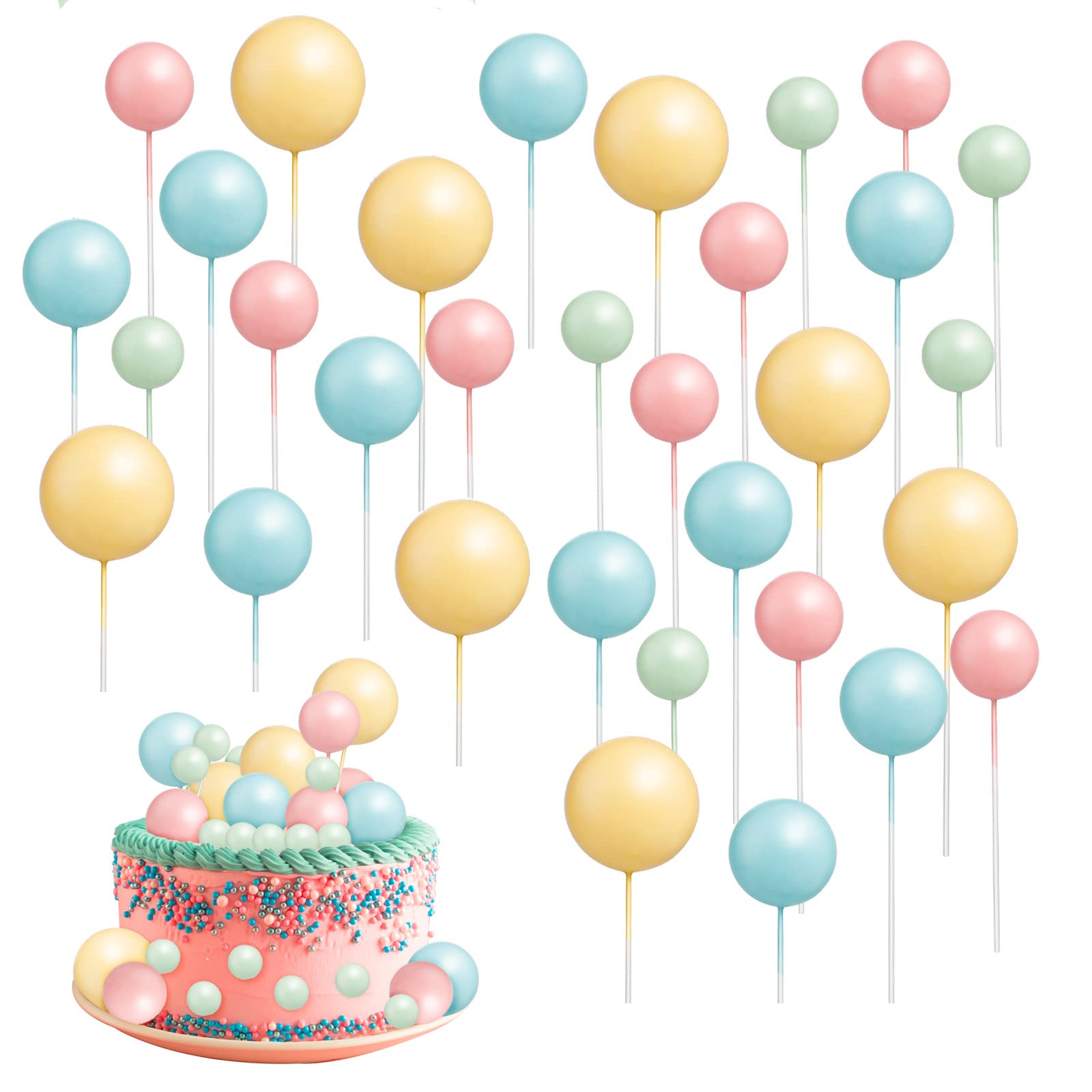 Colorful Foam Ball Cake Toppers - 20 Pcs Mini Balloon Cake Decorations for Cupcakes, DIY Baking, Anniversary, Graduation, Birthday & Baby Shower Parties - Perfect for Wedding Cakes, Dessert Tables & Celebration Decor