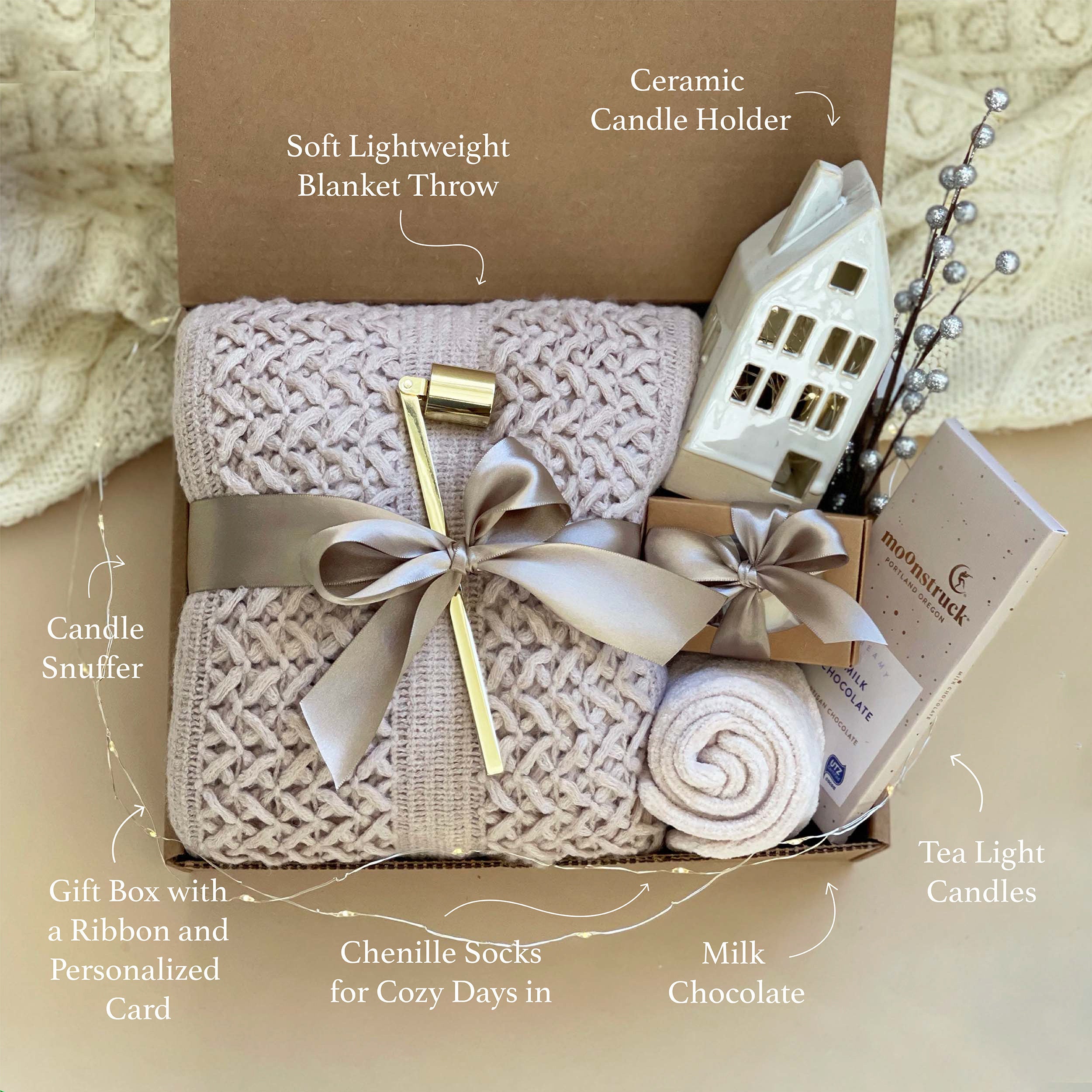 Cozy Christmas Gift Set for Men & Women - Hygge Holiday Gift Basket with Soft Blanket & Warm Socks - Perfect for Winter Nights, Family Gatherings & Cozy Home Decor