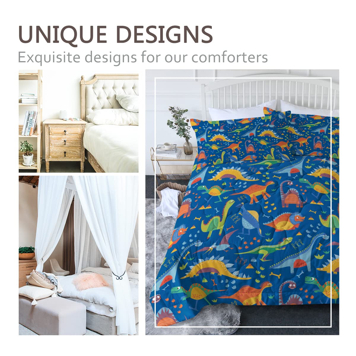 BlessLiving Dinosaur Comforter Set Twin/Twin XL - Soft Blue Kids Bedding with Matching Pillow Shams - Jurassic Themed Duvet Cover for Boys Room Decor - Perfect for Kids Bedrooms, Sleepovers & Themed Nursery Decorations