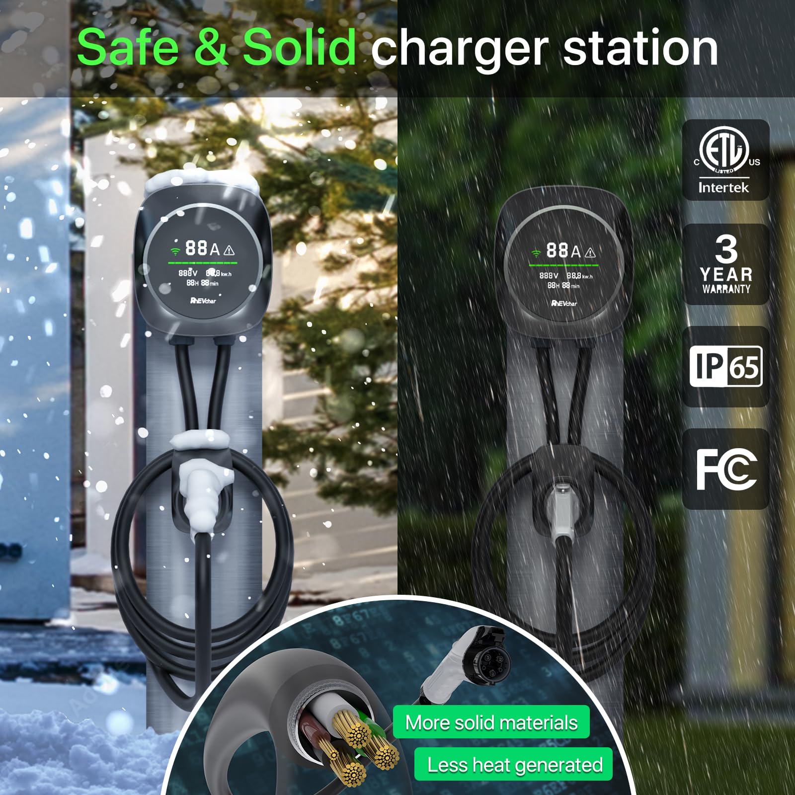 Smart WiFi Level 2 EV Charger 50 Amp - 240V J1772 Home Electric Vehicle Charging Station with App Control (NEMA 14-50 Plug/Hardwire) - Perfect for Home & Garage Charging