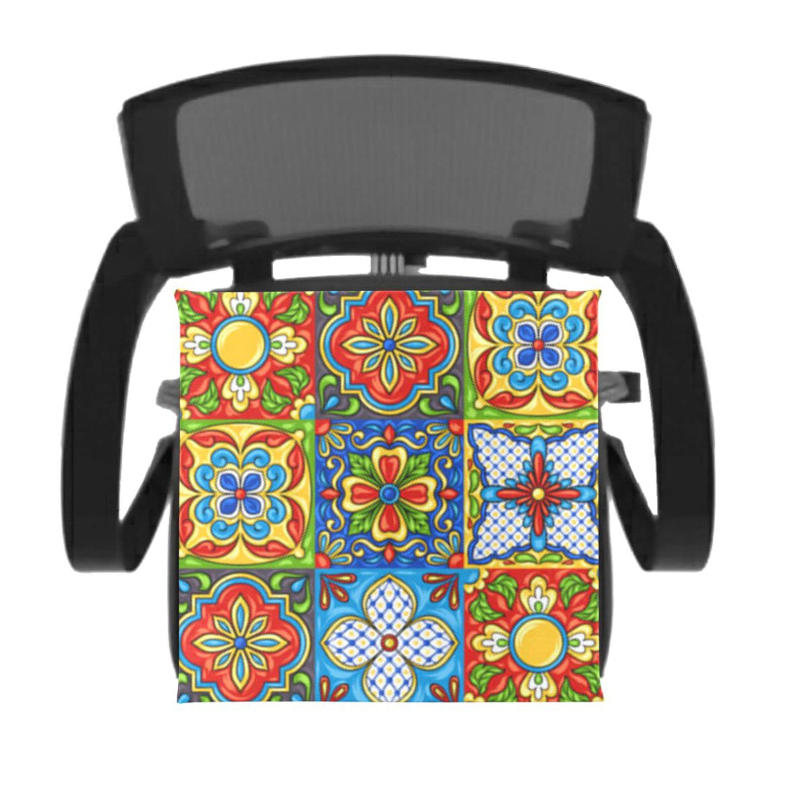 Emelivor Mexican Talavera Pattern Memory Foam Chair Cushion - Washable Seat Pad for Dining, Kitchen & Office Chairs - Comfortable Support for Home & Work