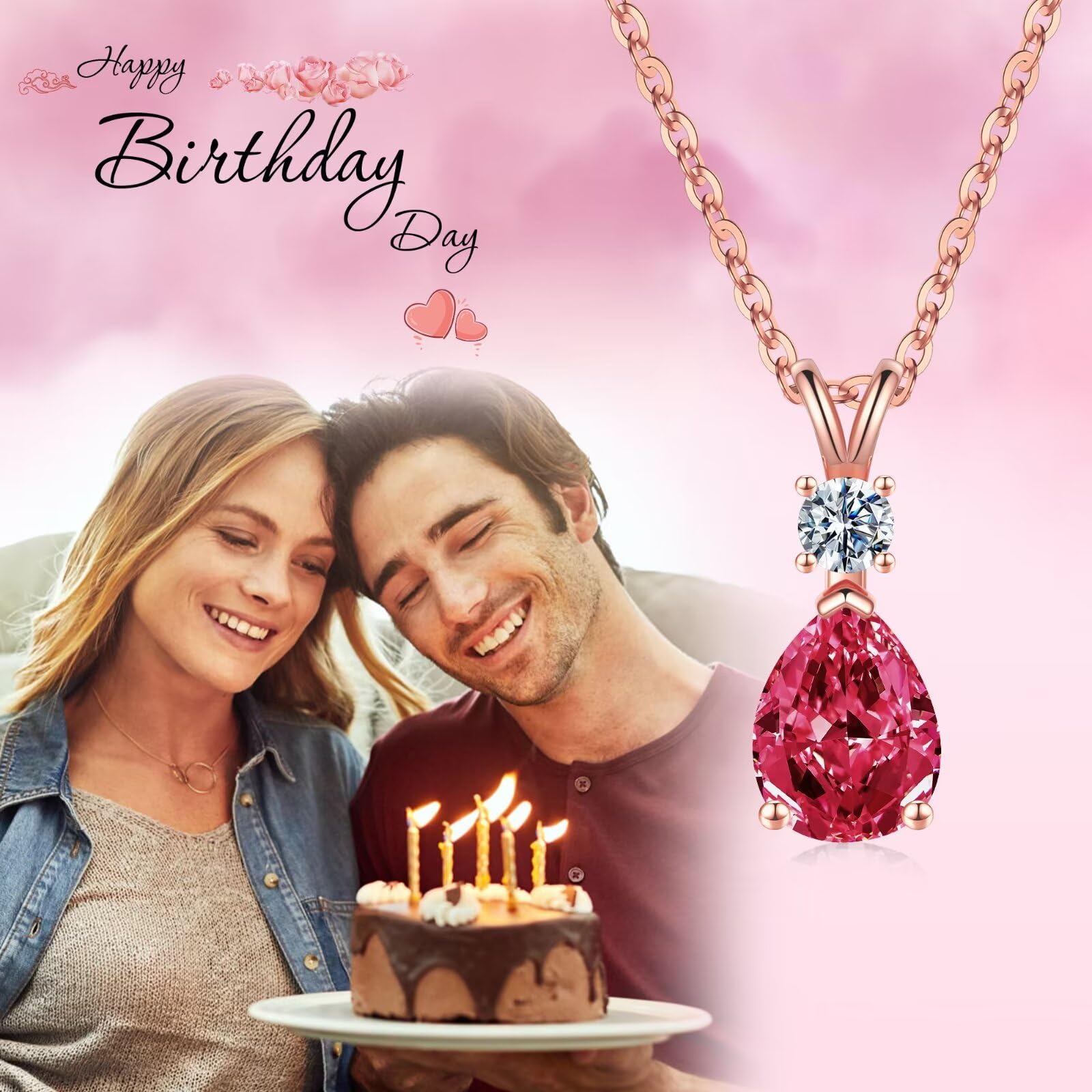 1.25 Ct Pear Birthstone Necklace for Women - 18K White Gold Plated S925 Sterling Silver with Genuine/Created Gemstone - Elegant Jewelry Gift for Birthday, Anniversary & Special Occasions