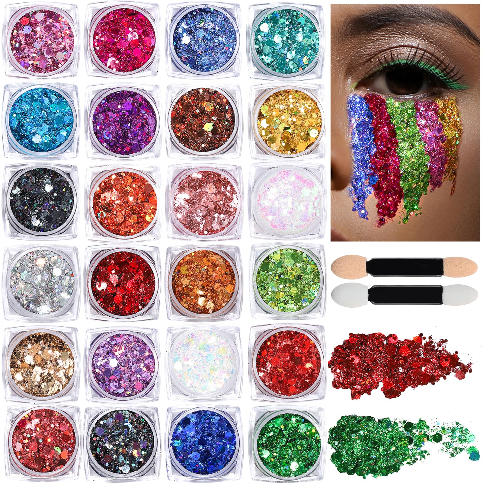 Teenitor 24 Colors Body & Hair Glitter Gel - Shimmer Makeup for Face, Body & Hair | Halloween, Cosplay, Festival & Party Glitter Makeup
