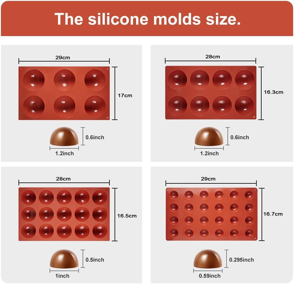 4 PCS Semi-Circular Silicone Baking Molds - BPA Free Non-Stick Half Sphere Molds for Candy, Chocolate & Cookies | Perfect for DIY Desserts, Cake Decorating & Holiday Treats