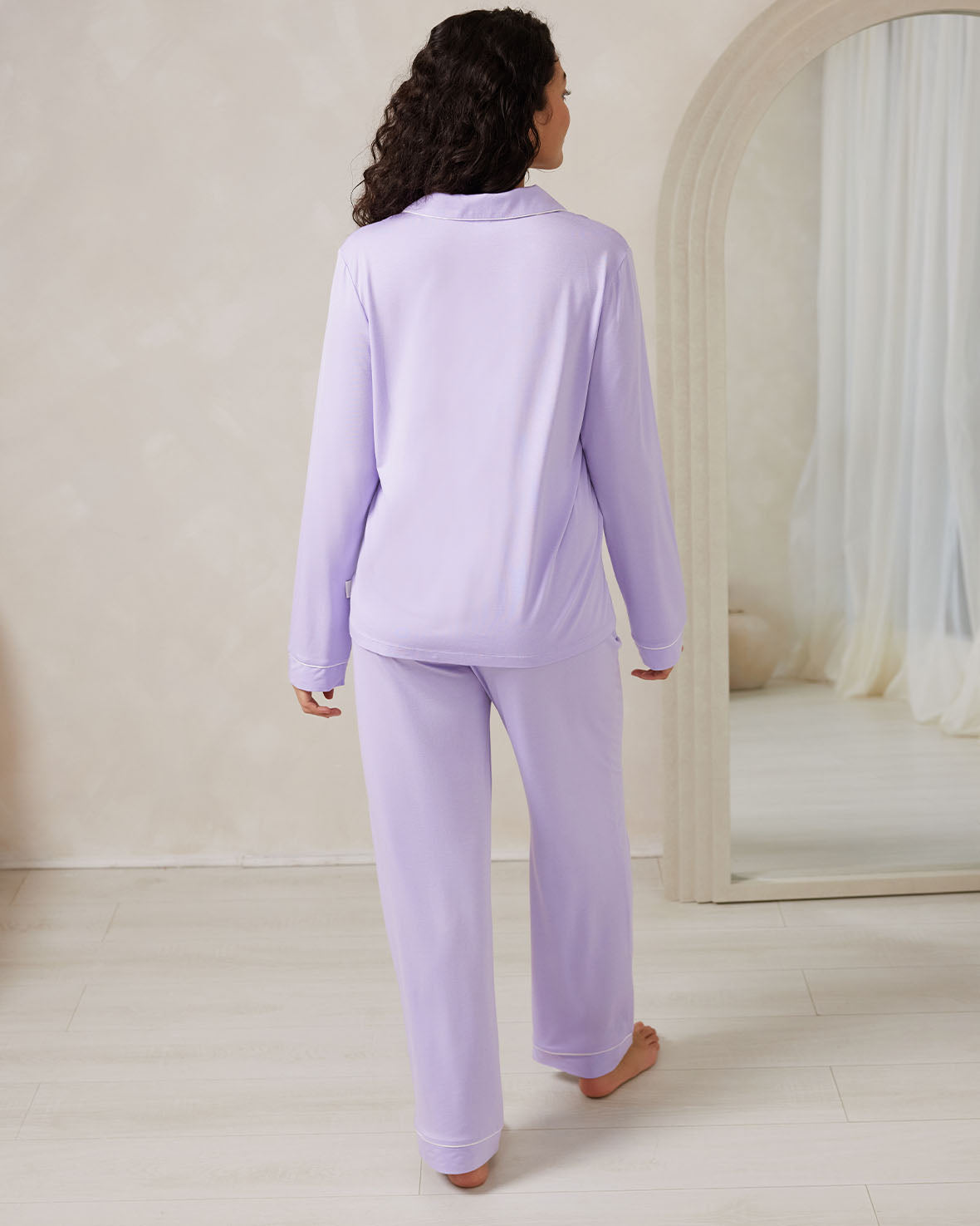 Premium TENCEL™ Modal Long Sleeve Button Up Pajama Set - Soft & Breathable Sleepwear for Women - Lilac Color - Perfect for Cozy Nights & Relaxing at Home