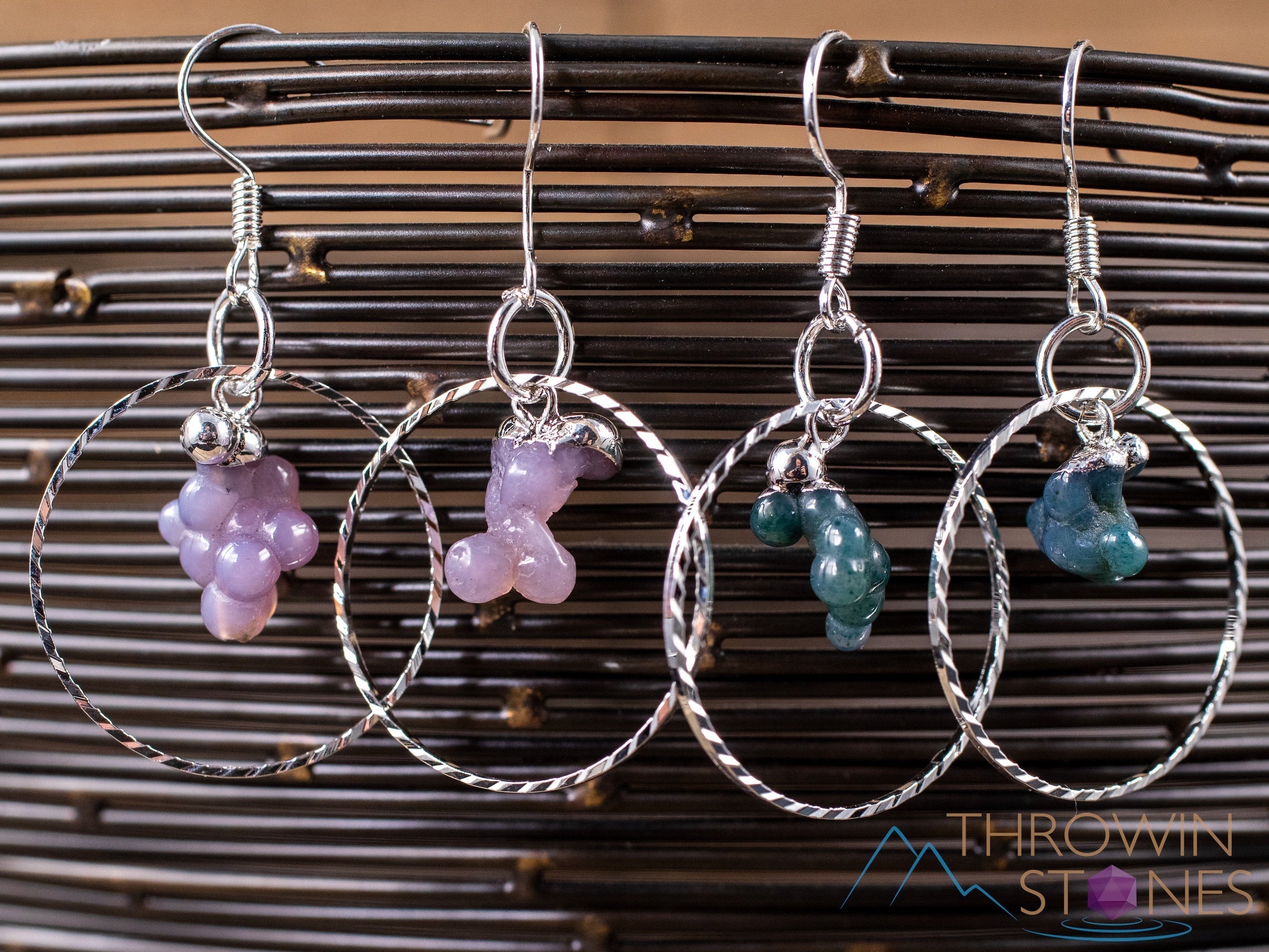 Grape Agate Crystal Hoop Earrings - Natural Gemstone Dangle Earrings, Handmade Jewelry for Women, Boho Chic Accessories | Perfect for Parties, Weddings & Everyday Wear (E1794)
